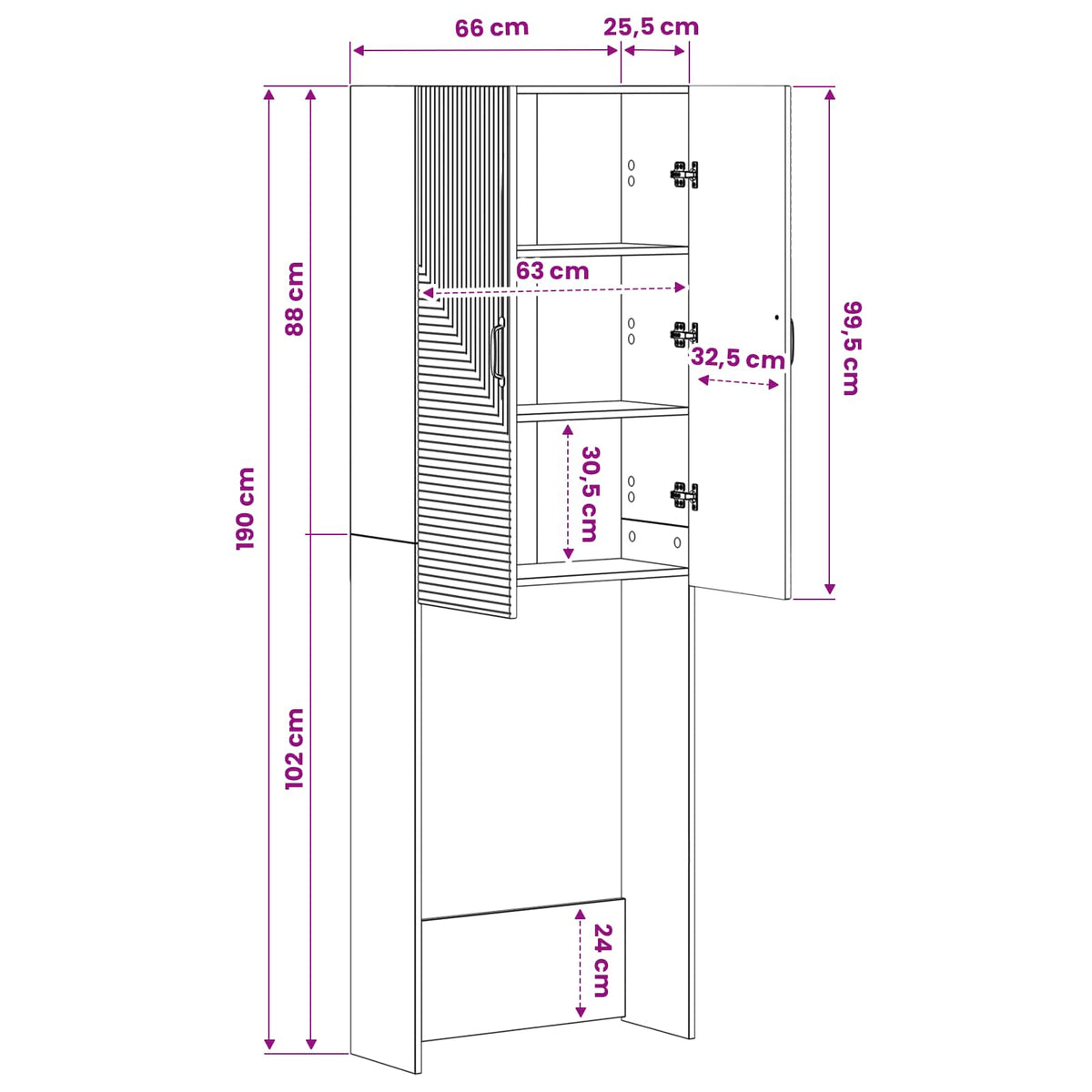 Toilet Skab HAARLEM Hvid 66 x 25,5 x 190 cm Konstrueret træ