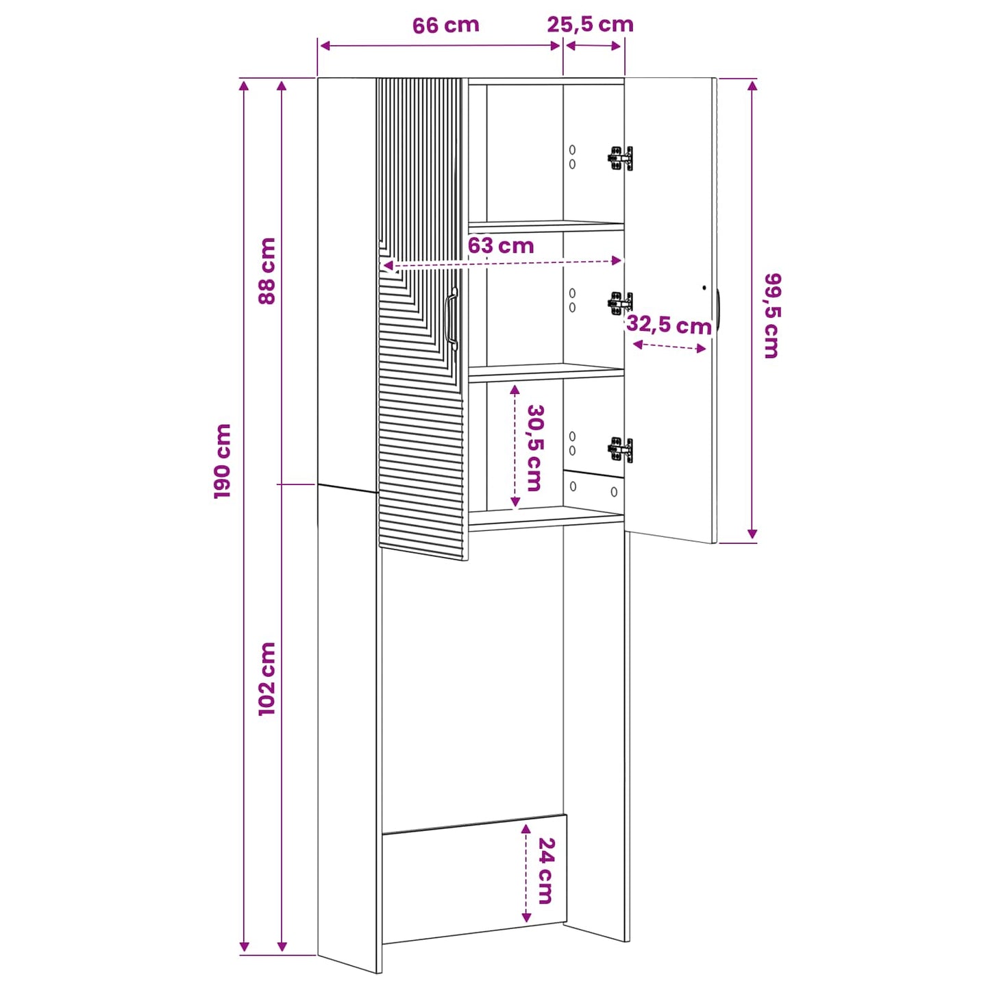 Toilet Skab HAARLEM Hvid højglans 66 x 25,5 x 190 cm