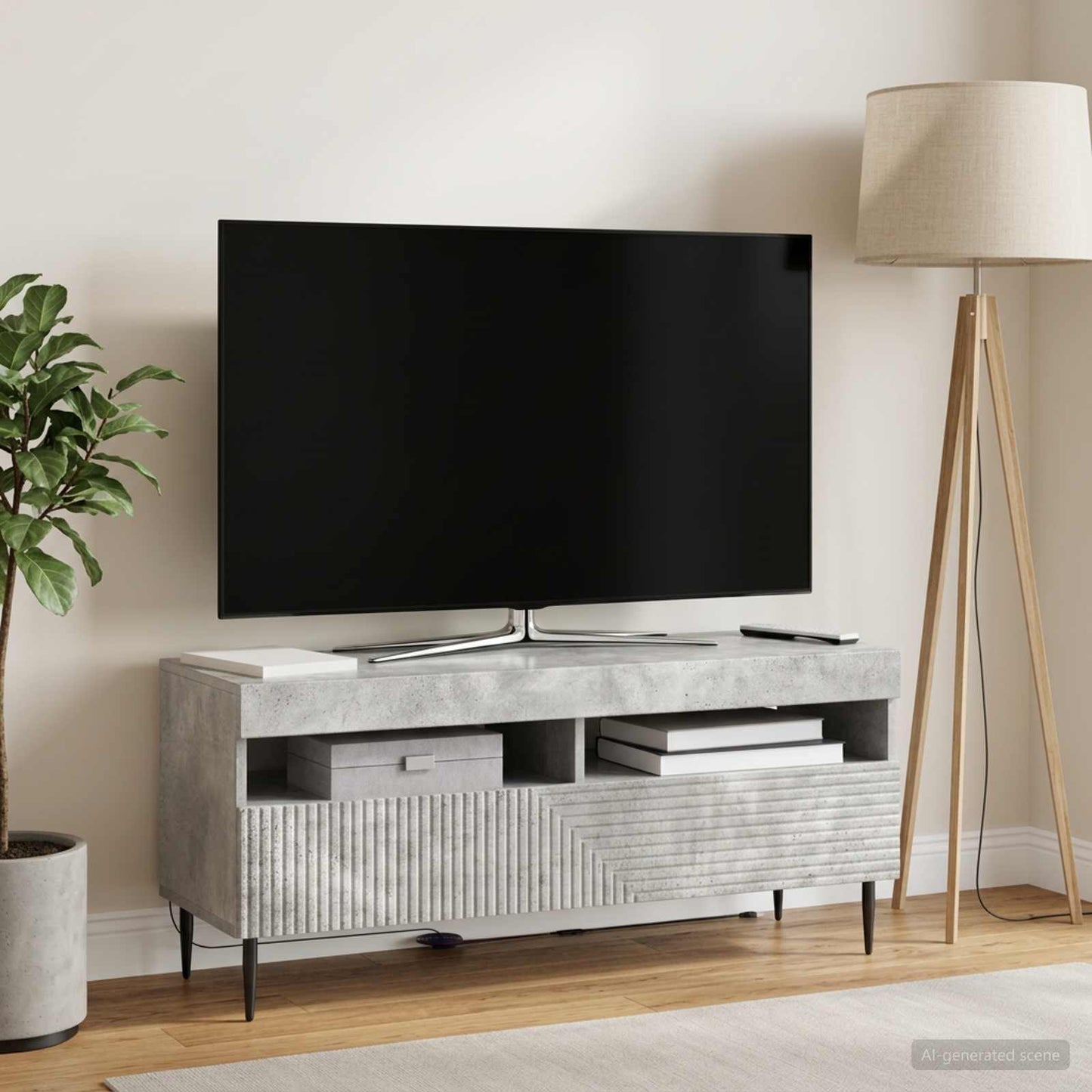 LED TV-skab Betongrå Konstrueret træ