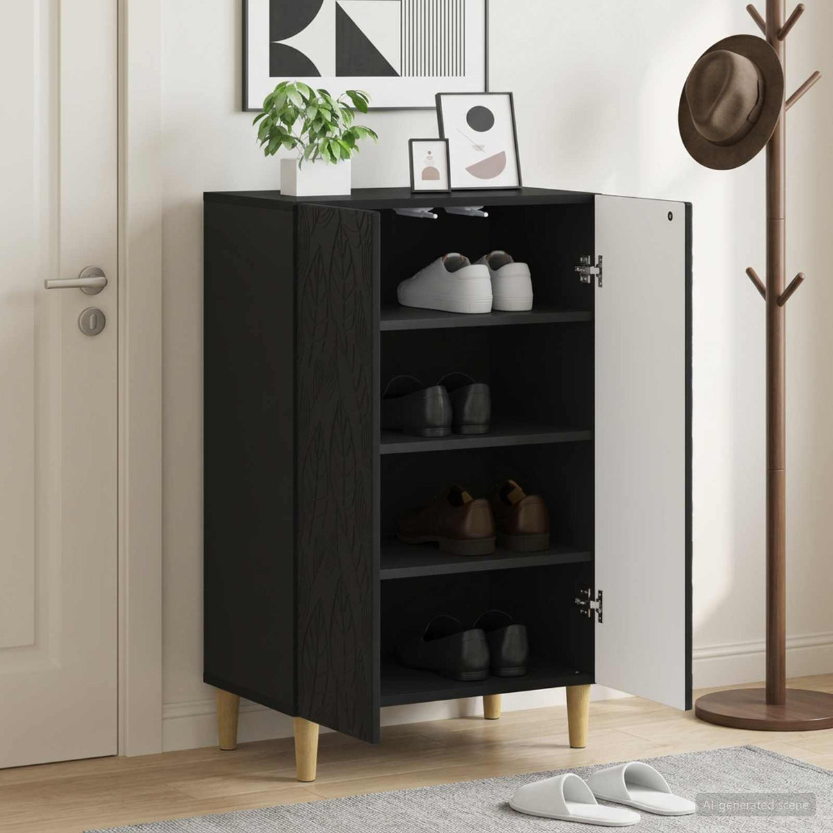 Sko skab DELFT 59,5 x 39,5 x 90 cm Konstrueret træ Sort