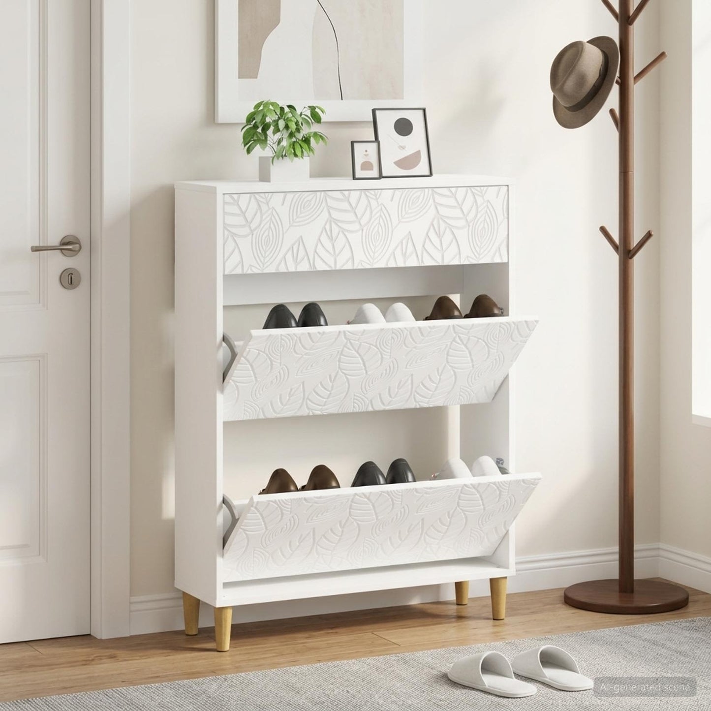 Sko skab DELFT 78 x 24 x 103 cm Konstrueret træ Hvid