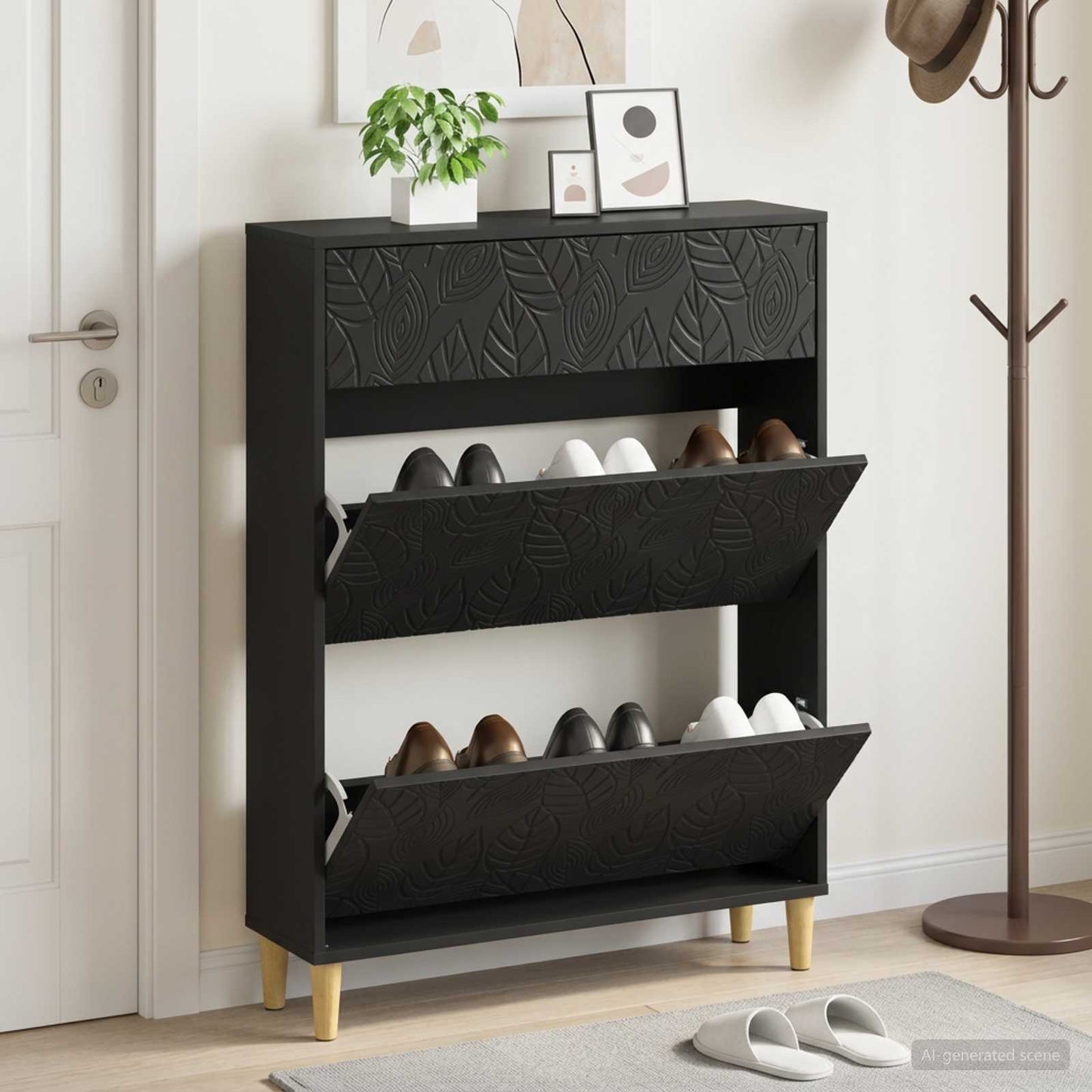 Sko skab DELFT 78 x 24 x 103 cm Konstrueret træ Sort