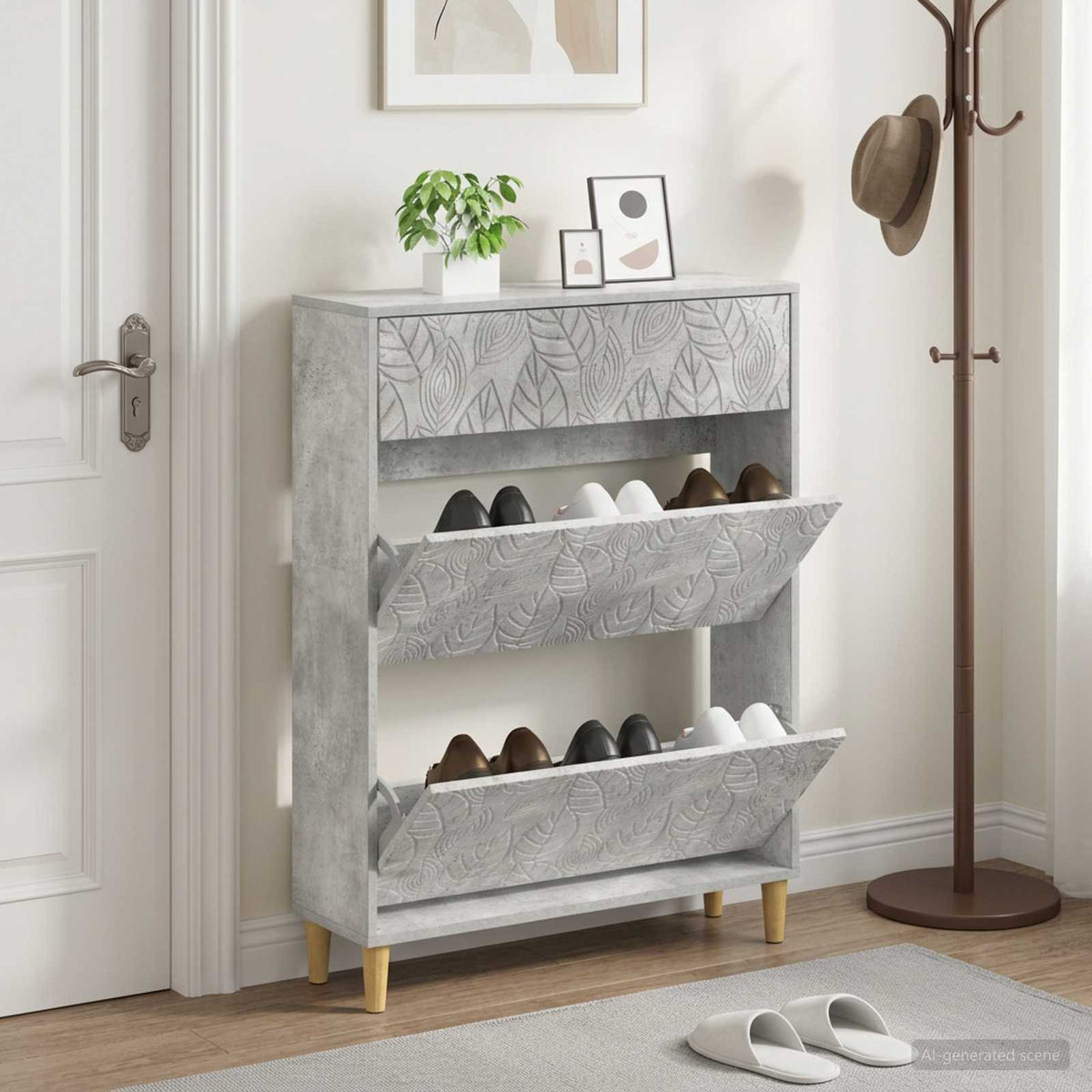 Sko skab DELFT 78 x 24 x 103 cm Konstrueret træ Betongrå