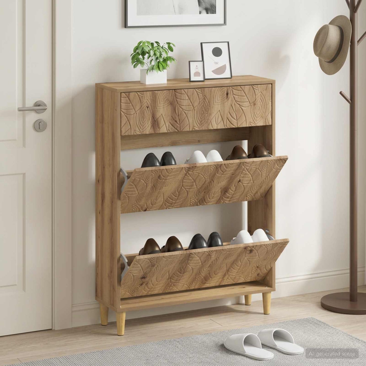 Sko skab DELFT 78 x 24 x 103 cm Konstrueret træ Artisan-eg