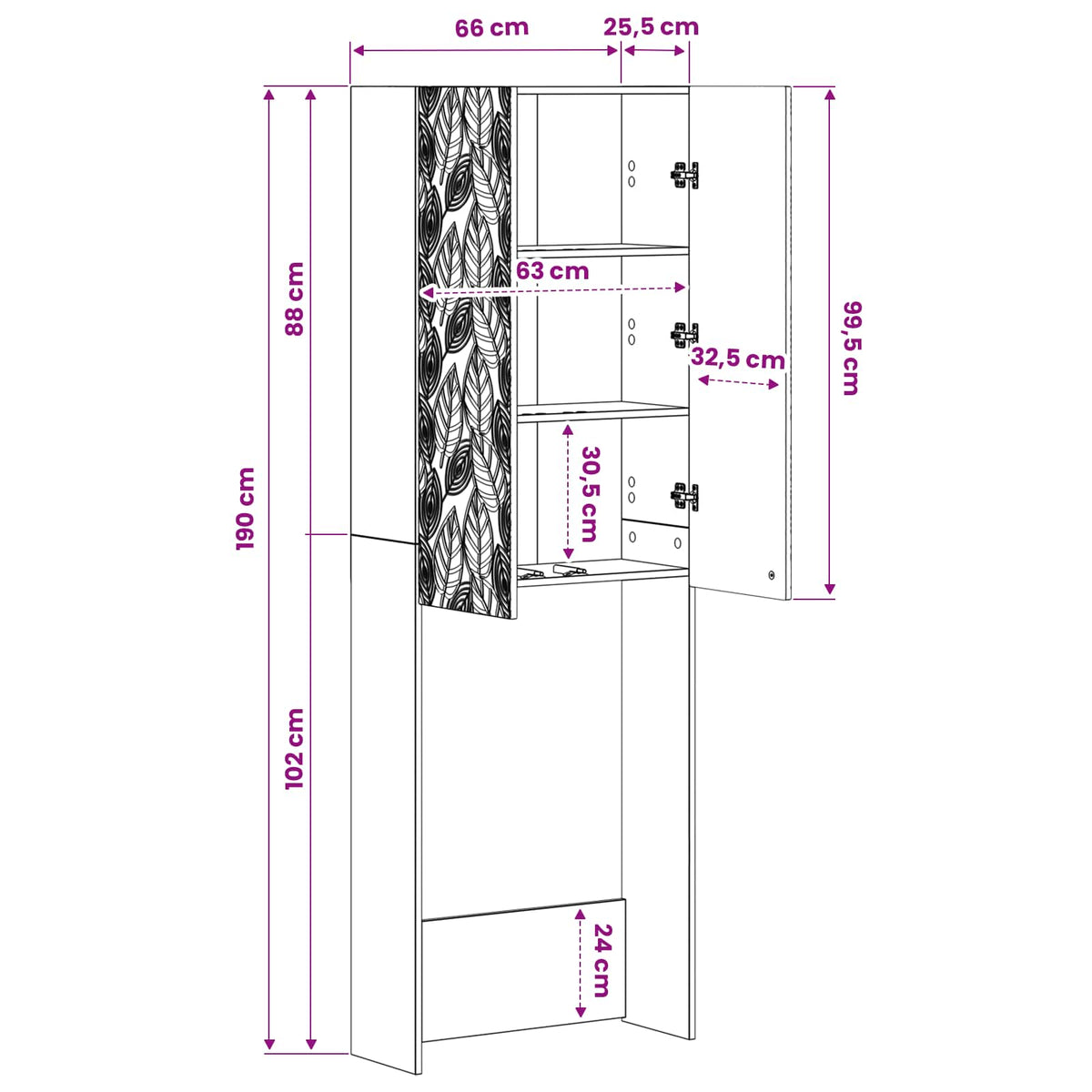 Toilet Skab DELFT Hvid 66 x 25,5 x 190 cm Konstrueret træ