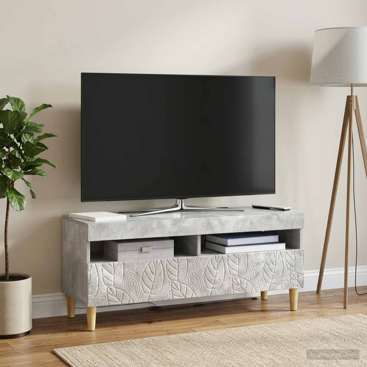 LED TV-skab Betongrå Konstrueret træ