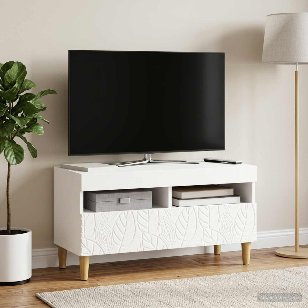 LED TV-skab Hvid Konstrueret træ
