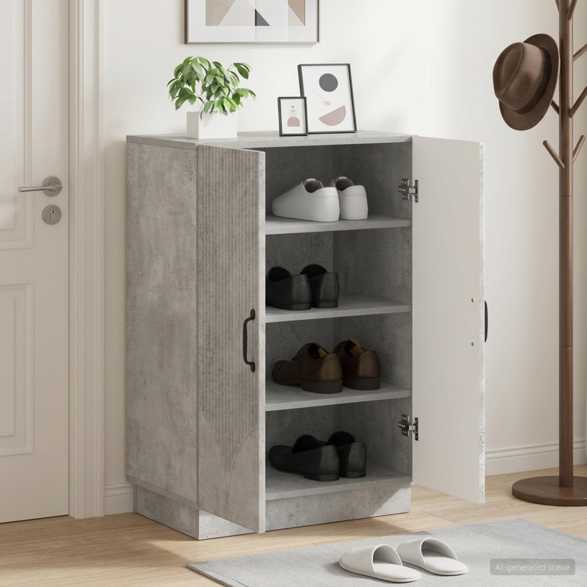 Sko skab HOORN 59,5 x 39,5 x 87 cm Konstrueret træ Betongrå