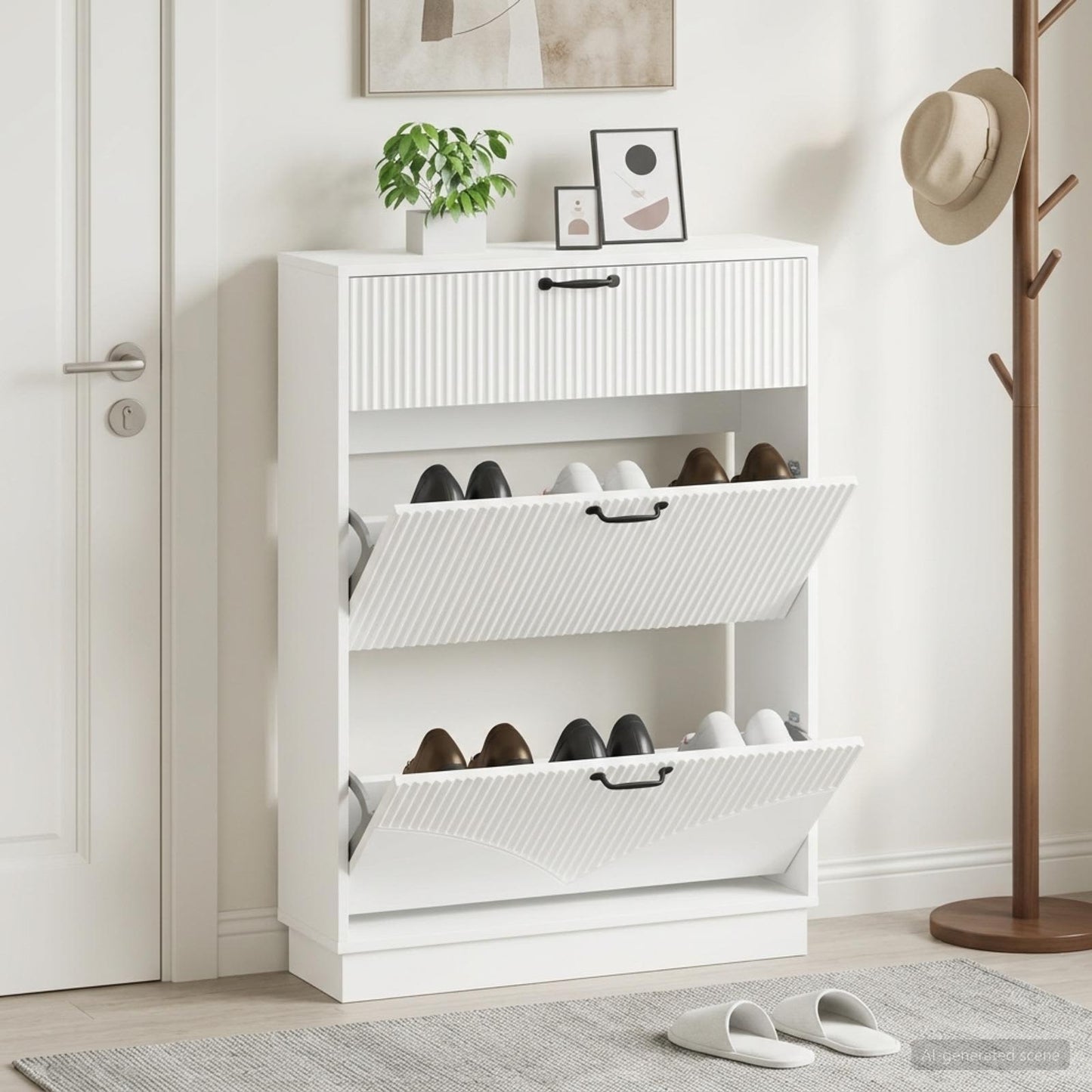 Sko skab HOORN 78 x 24 x 100 cm Konstrueret træ Hvid