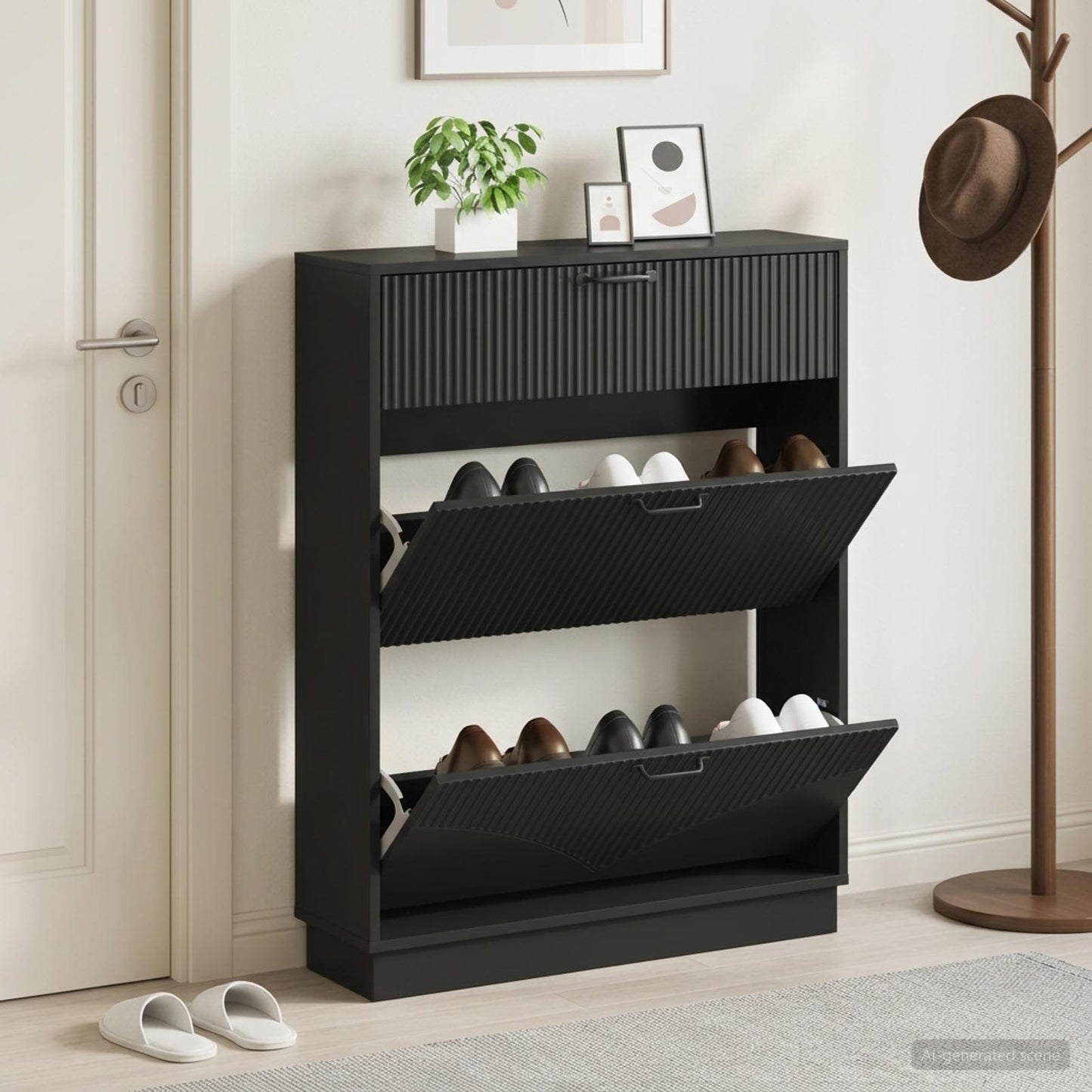 Sko skab HOORN 78 x 24 x 100 cm Konstrueret træ Sort