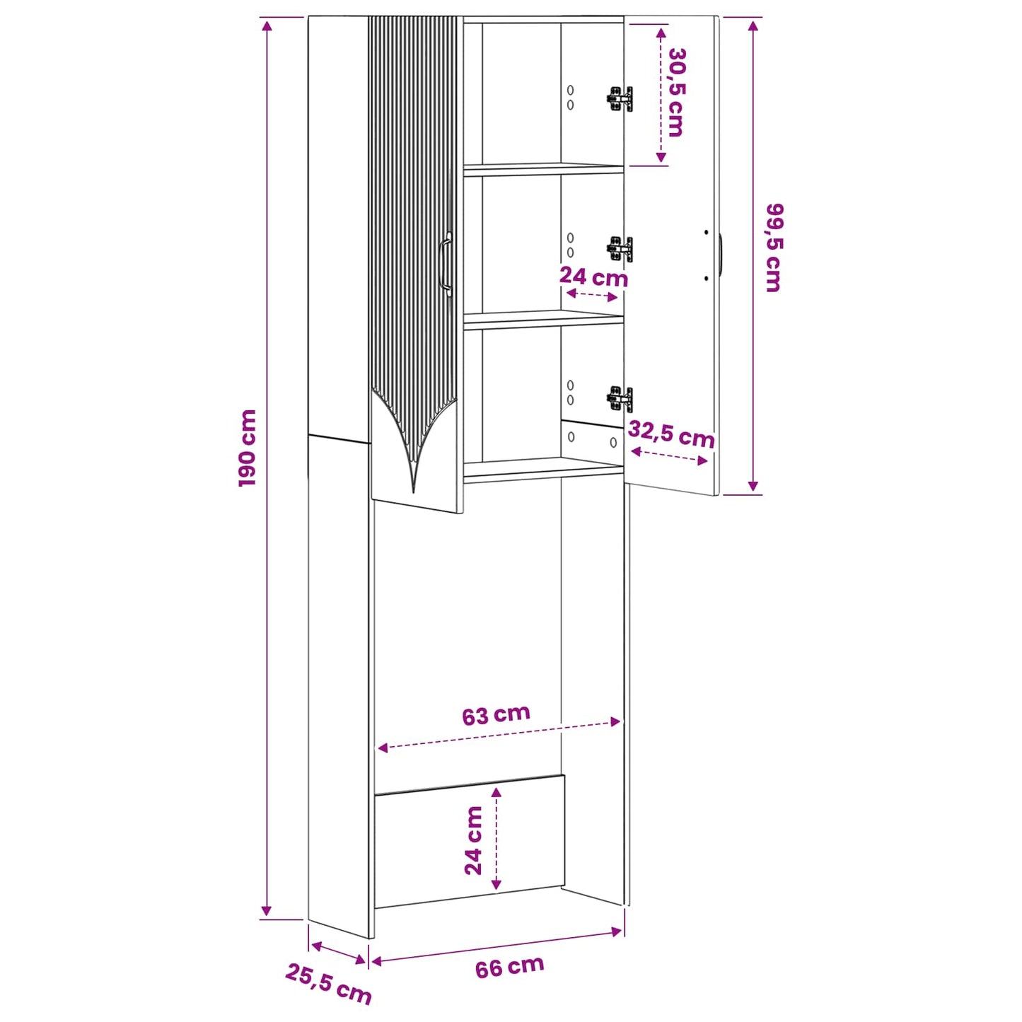 Toilet Skab HOORN Sonoma-eg 66 x 25,5 x 190 cm Konstrueret træ