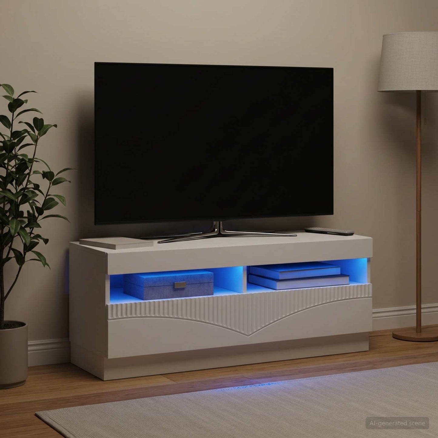 LED TV-skab Hvid Konstrueret træ
