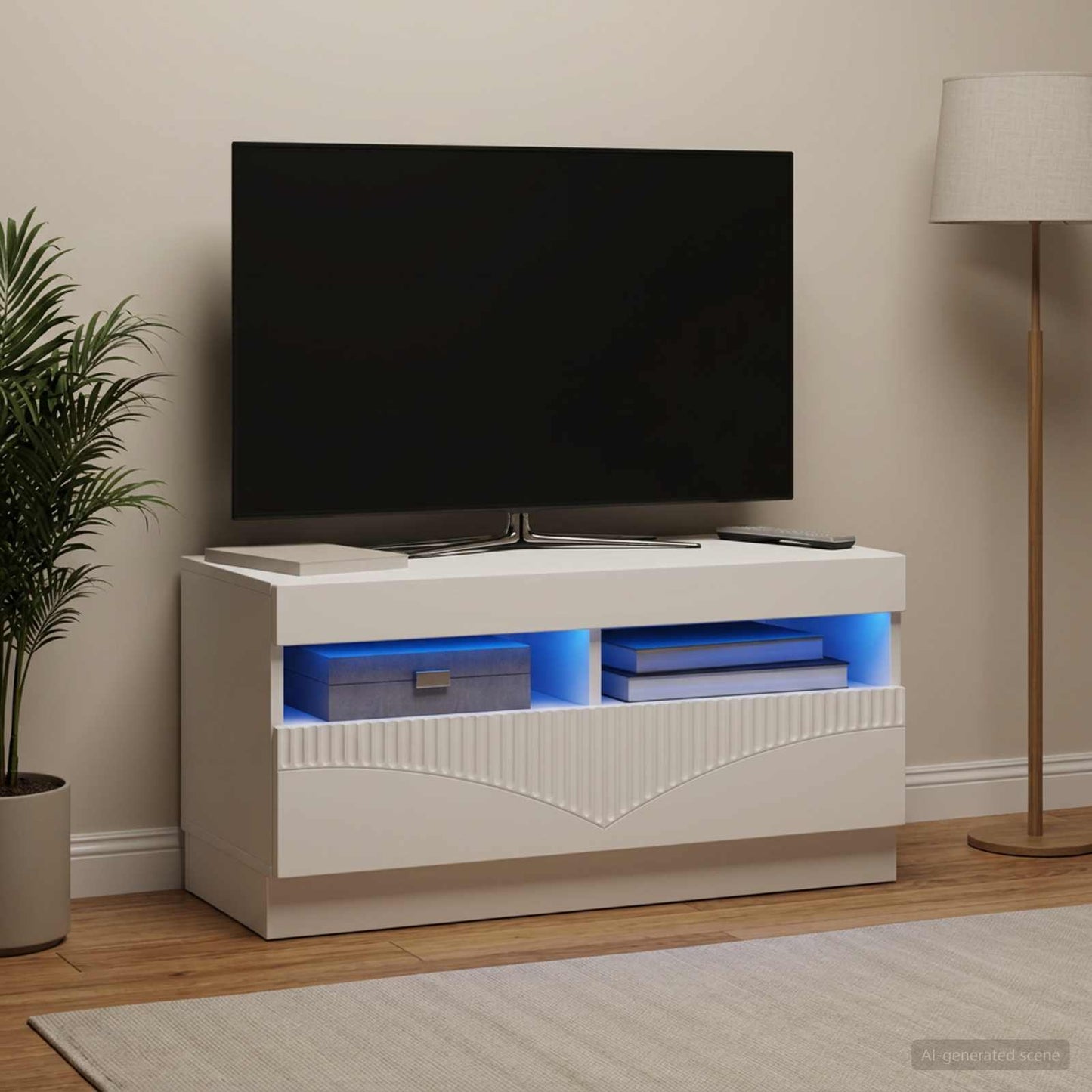 LED TV-skab Hvid Konstrueret træ