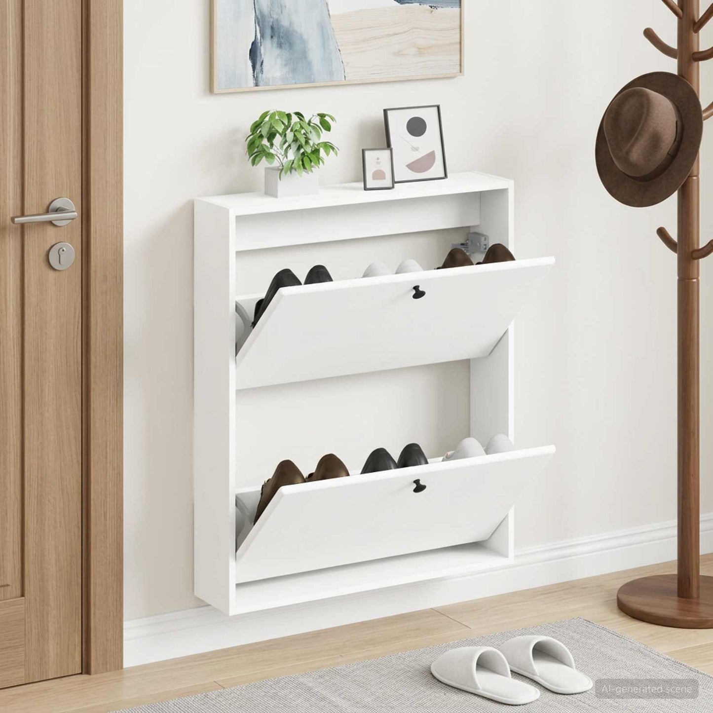 Vægmonteret Skoskab BREDA 71 x 17 x 86 cm Konstrueret træ Hvid