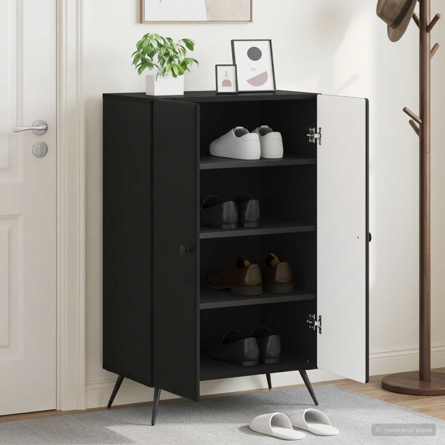 Sko skab BREDA 59,5 x 39,5 x 90 cm Konstrueret træ Sort
