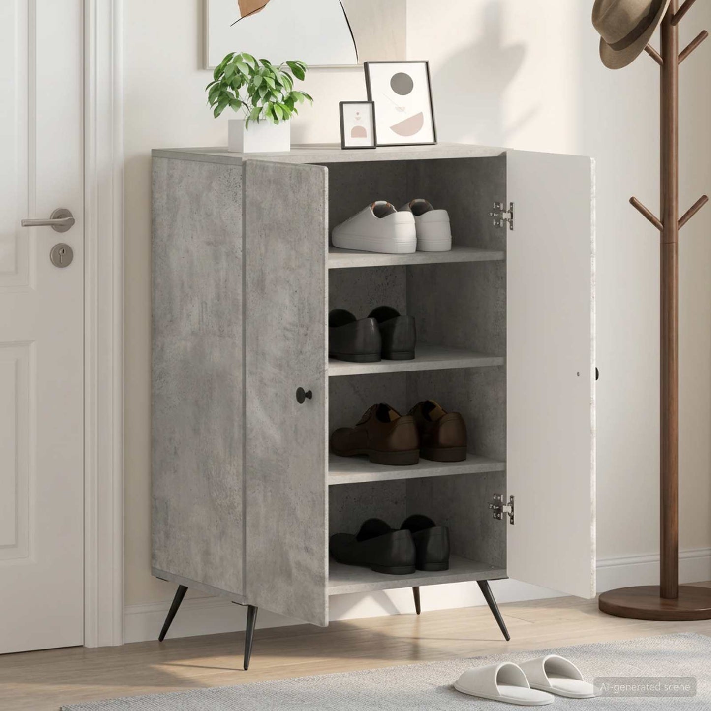 Sko skab BREDA 59,5 x 39,5 x 90 cm Konstrueret træ Betongrå