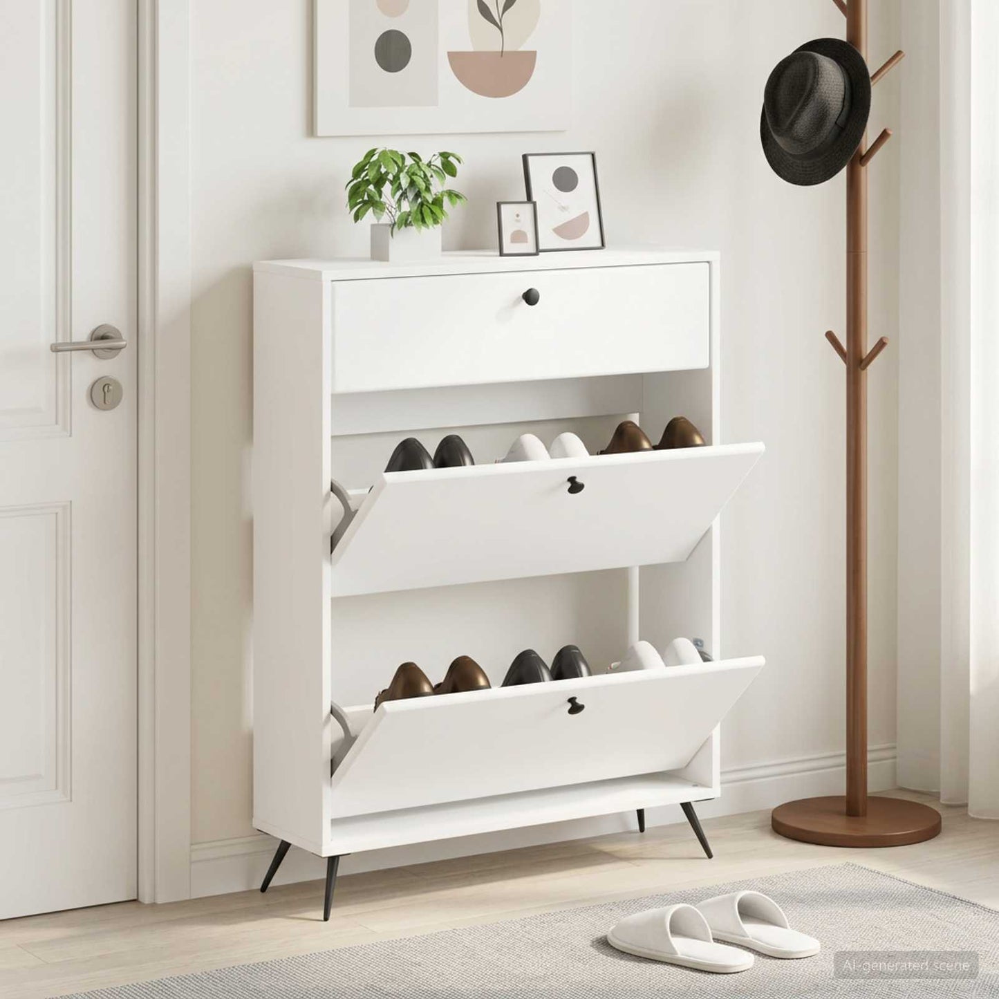 Sko skab BREDA 78 x 24 x 103 cm Konstrueret træ Hvid