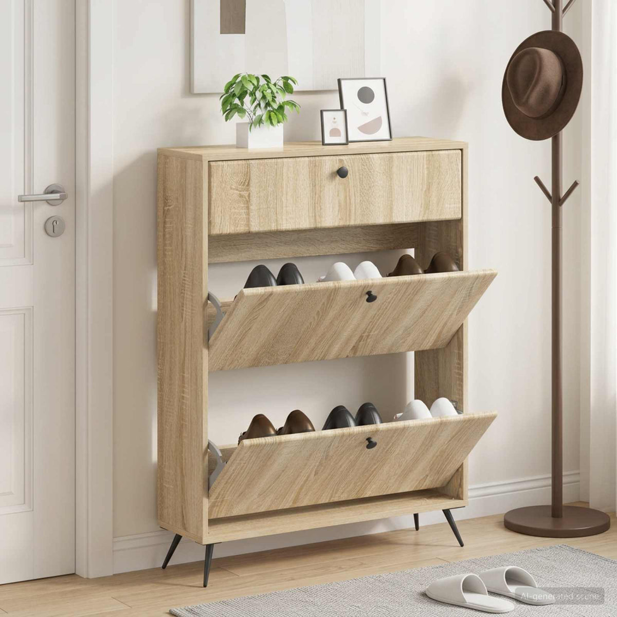 Sko skab BREDA 78 x 24 x 103 cm Konstrueret træ Sonoma-eg
