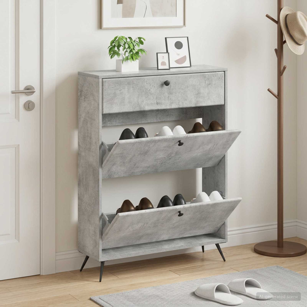 Sko skab BREDA 78 x 24 x 103 cm Konstrueret træ Betongrå