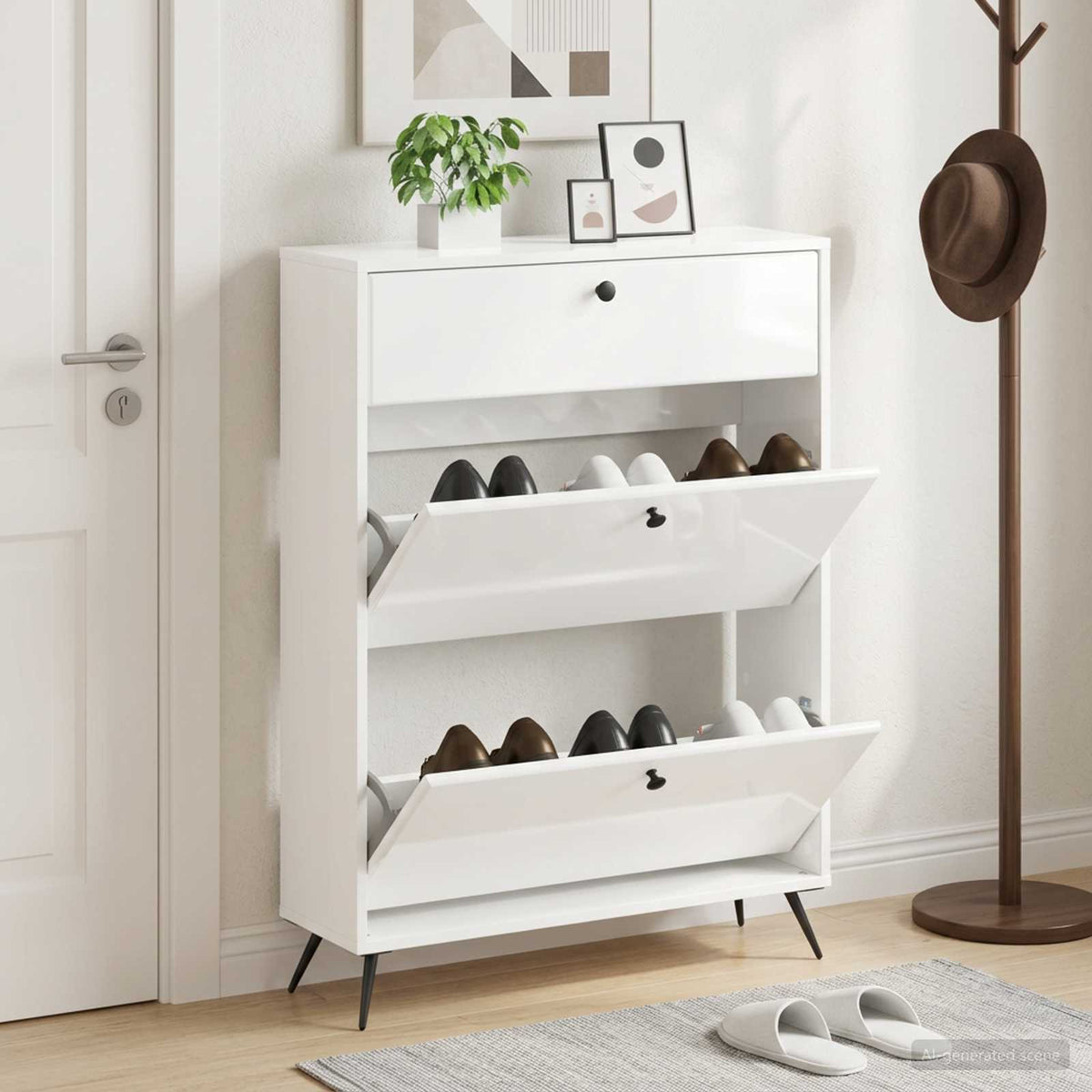 Sko skab BREDA 78 x 24 x 103 cm Konstrueret træ Hvid højglans