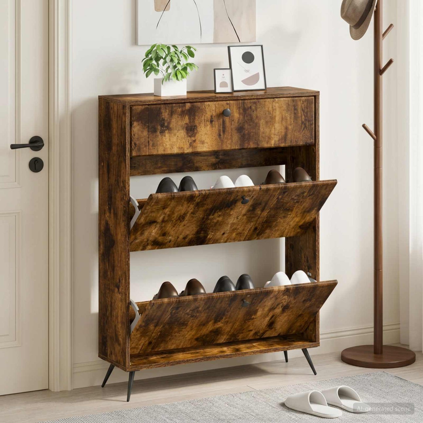 Sko skab BREDA 78 x 24 x 103 cm Konstrueret træ Røget eg