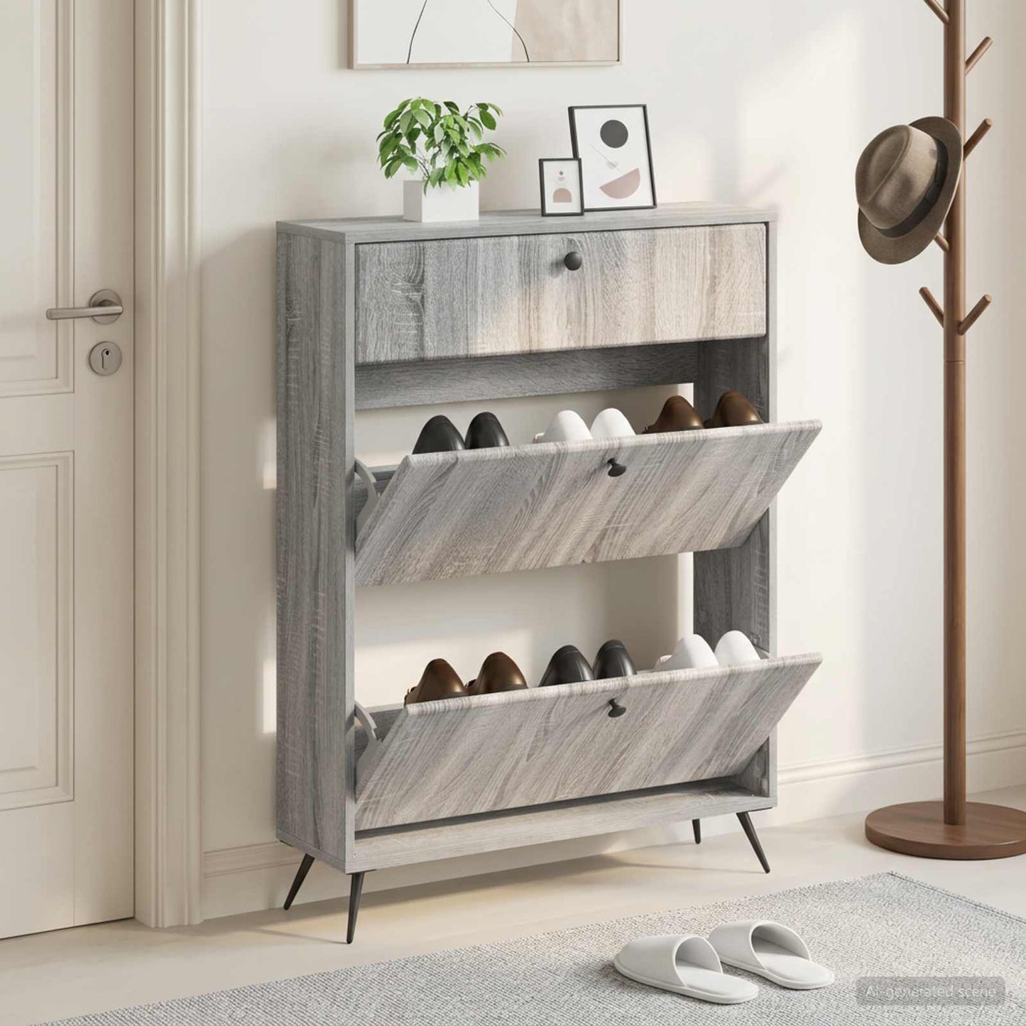 Sko skab BREDA 78 x 24 x 103 cm Konstrueret træ Grå Sonoma