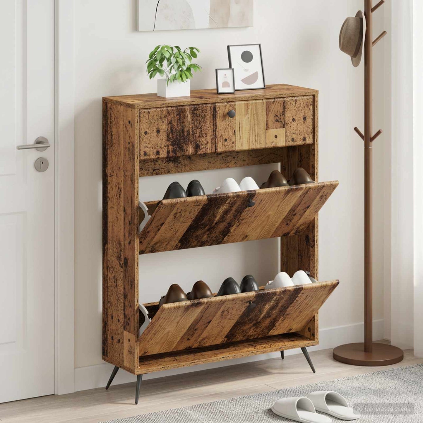 Sko skab BREDA 78 x 24 x 103 cm Konstrueret træ Gammelt træ