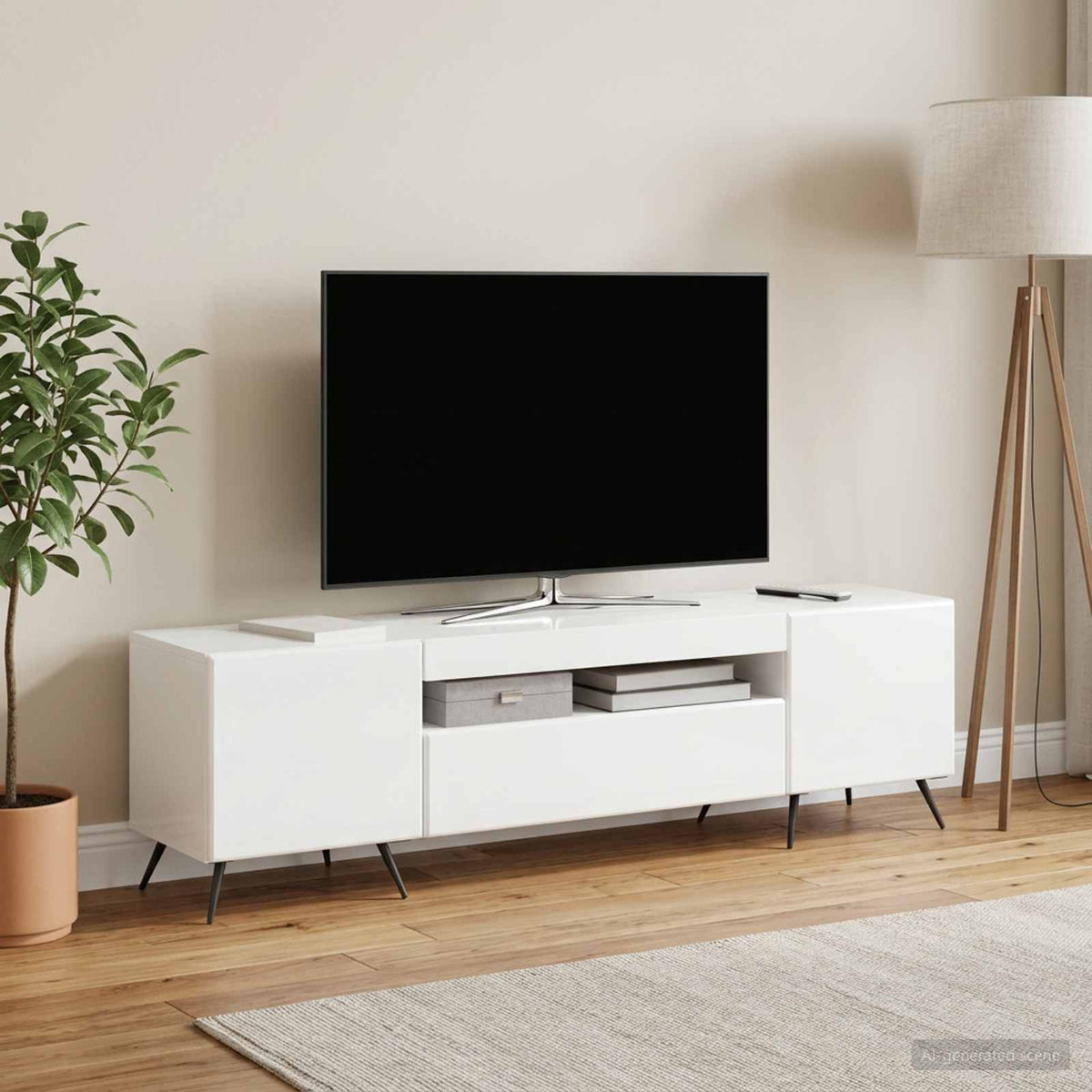 LED TV-skab Hvid højglans Konstrueret træ