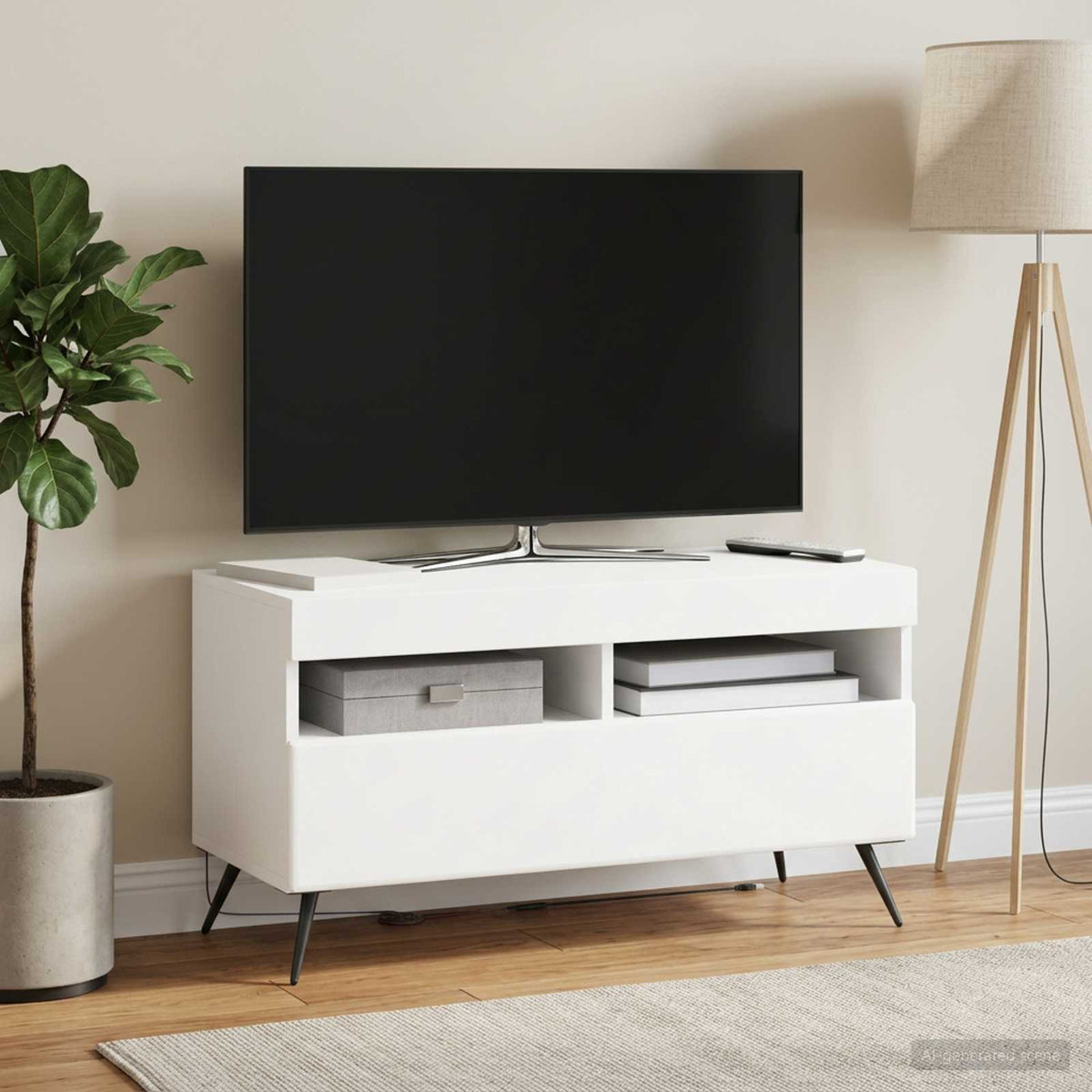 LED TV-skab Hvid Konstrueret træ