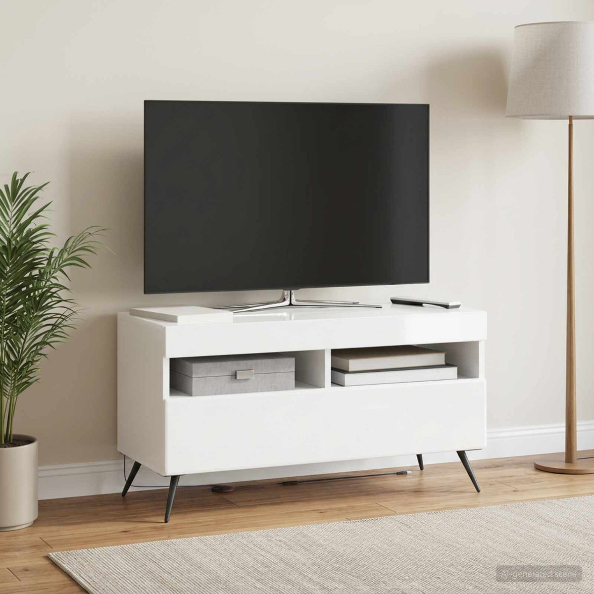 LED TV-skab BREDA Hvid højglans Konstrueret træ