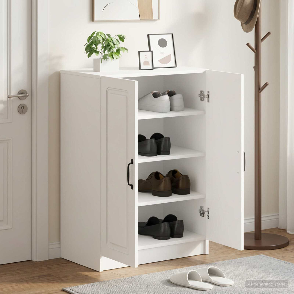 Sko skab UTRECHT 59,5 x 39,5 x 87 cm Konstrueret træ Hvid
