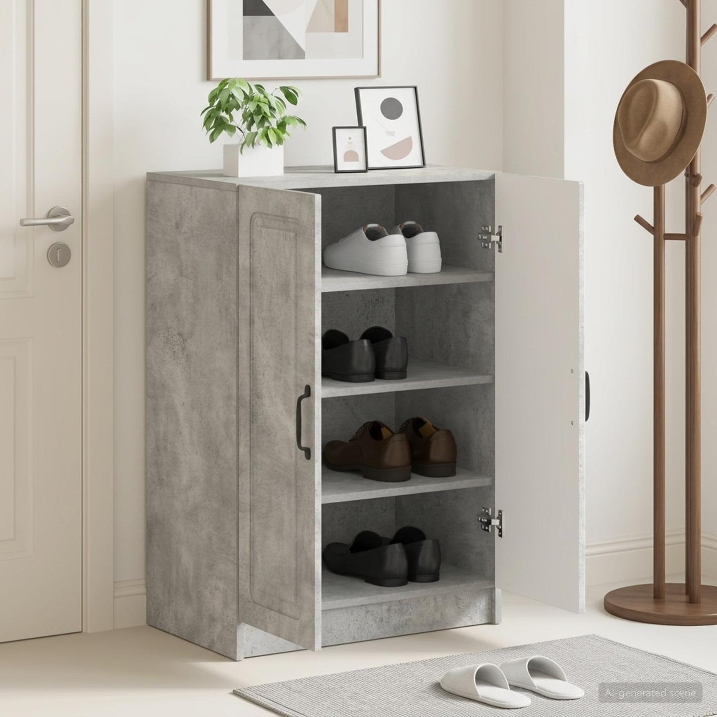 Sko skab UTRECHT 59,5 x 39,5 x 87 cm Konstrueret træ Betongrå