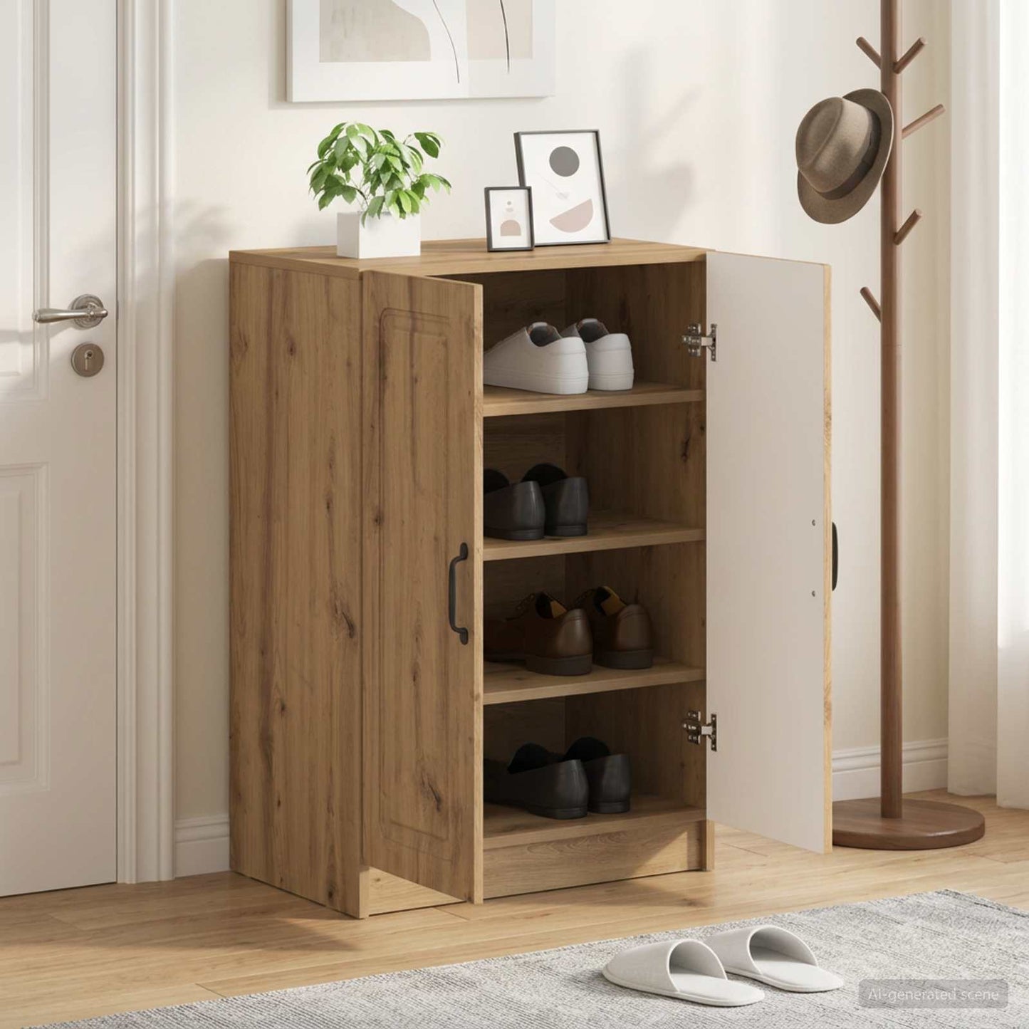 Sko skab UTRECHT 59,5 x 39,5 x 87 cm Konstrueret træ Artisan-eg