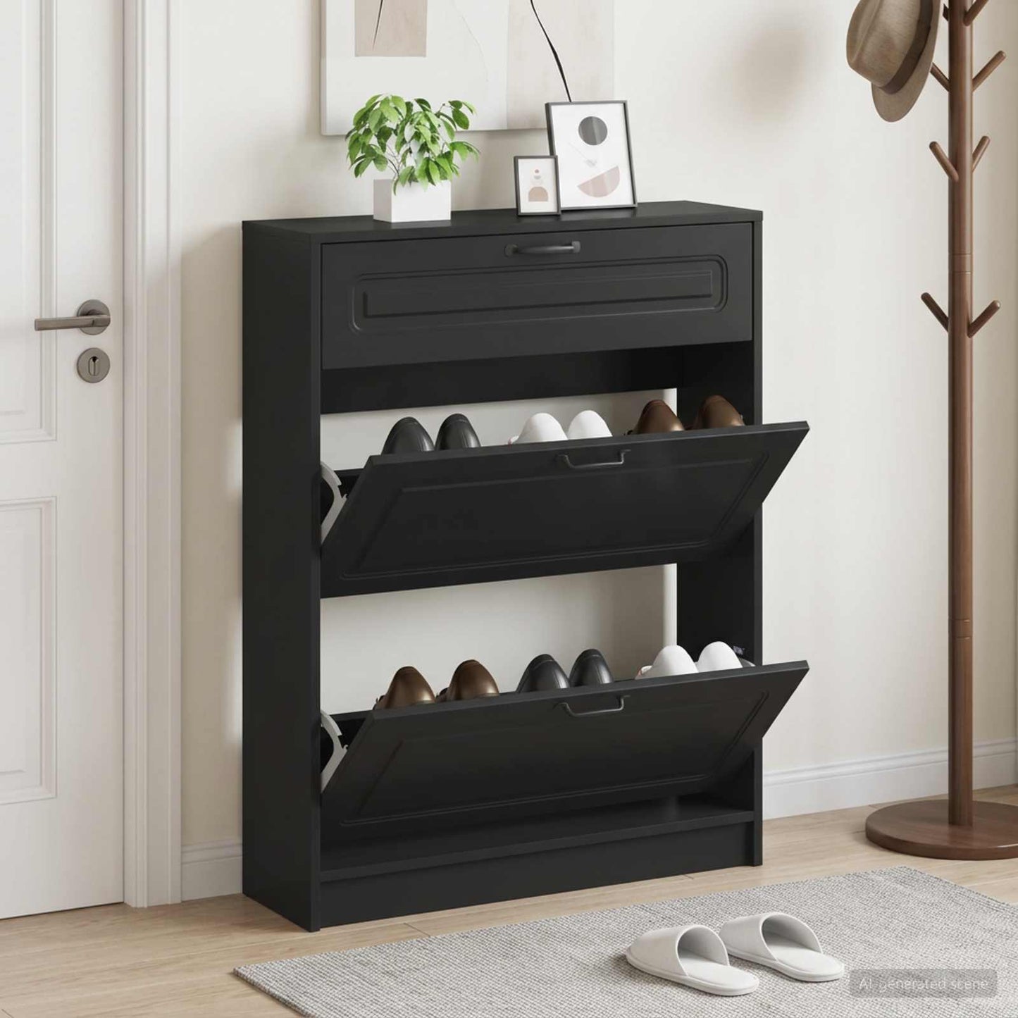 Sko skab UTRECHT 78 x 24 x 100 cm Konstrueret træ Sort