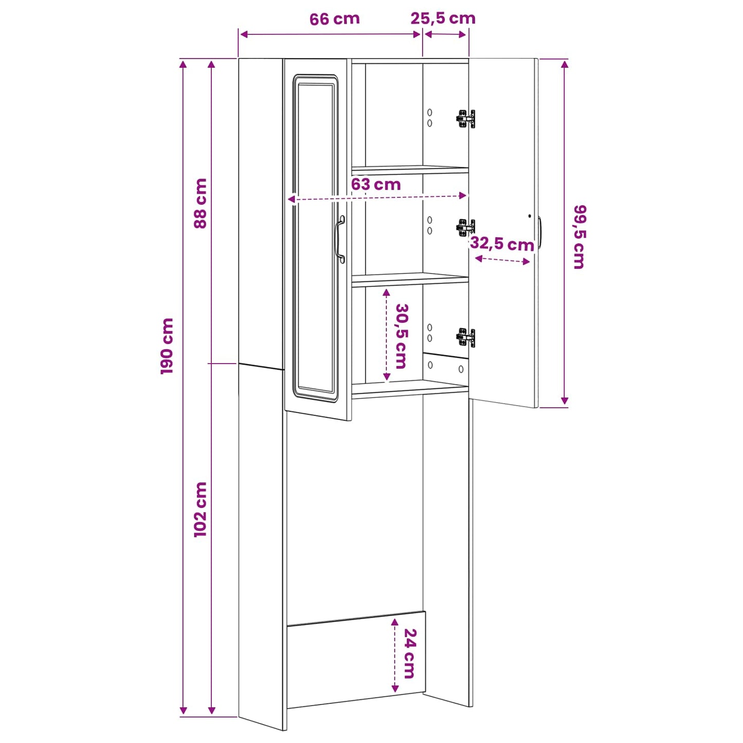 Toilet Skab UTRECHT Grå Sonoma 66 x 25,5 x 190 cm