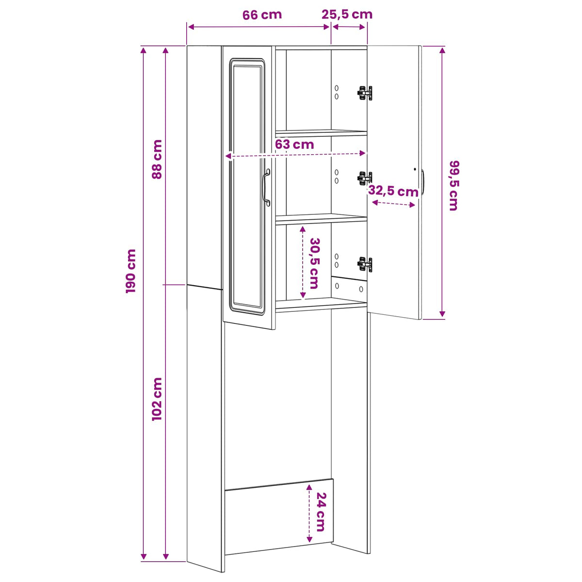 Toilet Skab UTRECHT Artisan-eg 66 x 25,5 x 190 cm