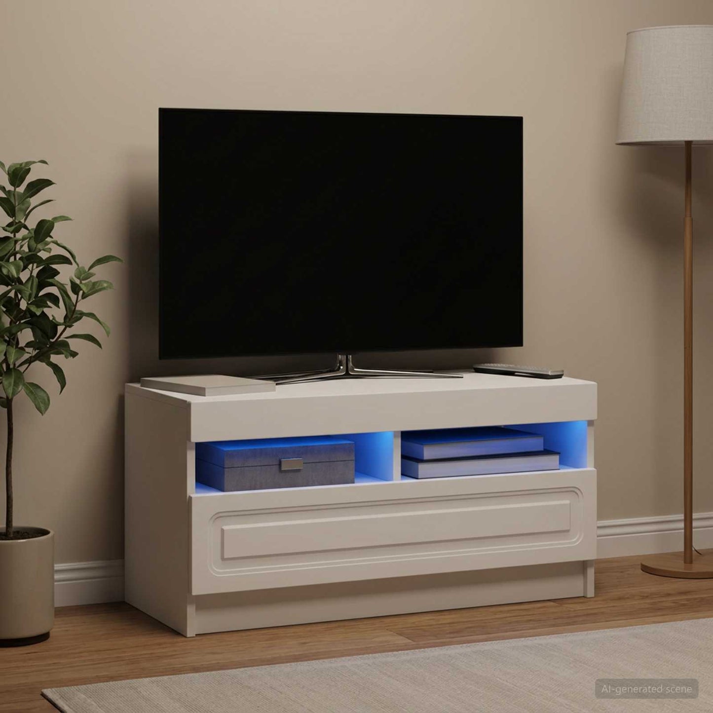 LED TV-skab Hvid Konstrueret træ