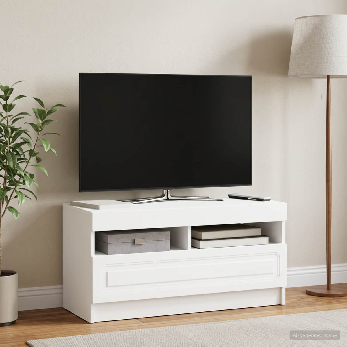 LED TV-skab Hvid Konstrueret træ