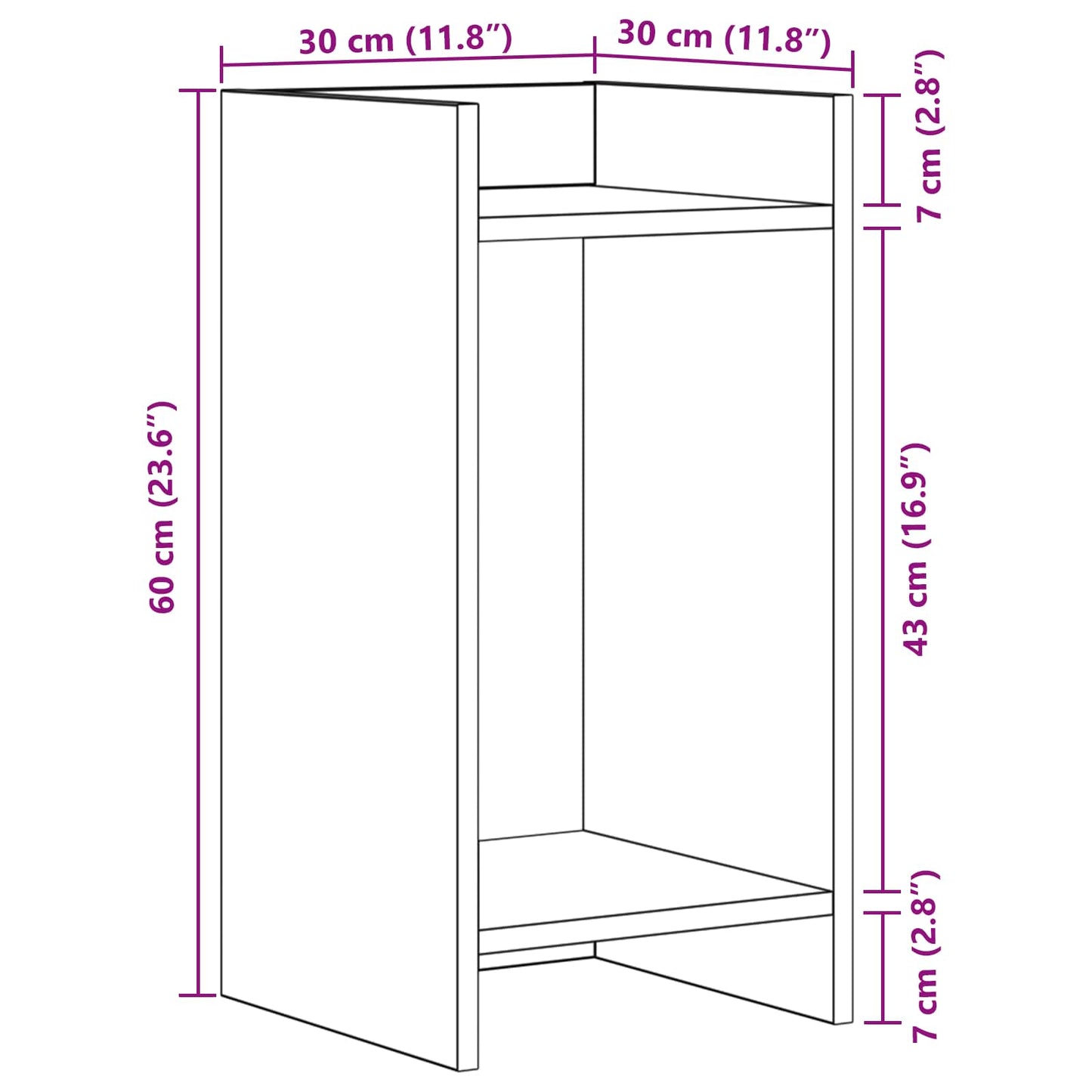 Planteholder Gammelt træ 30 x 30 x 60 cm Konstrueret træ