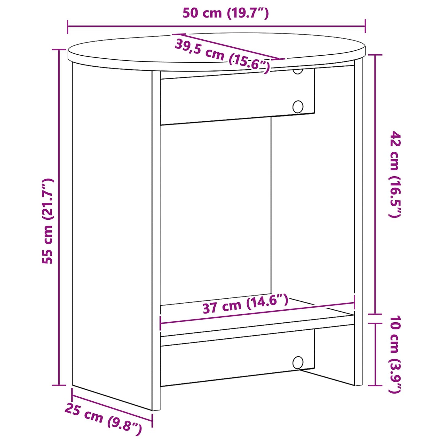Sidebord Sort 50 x 39,5 x 55 cm Konstrueret træ