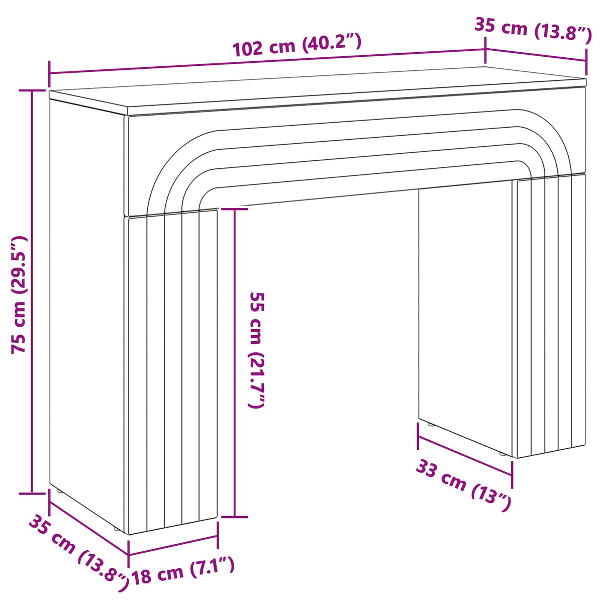 Sofabord Hvid 102 x 35 x 75 cm Konstrueret træ