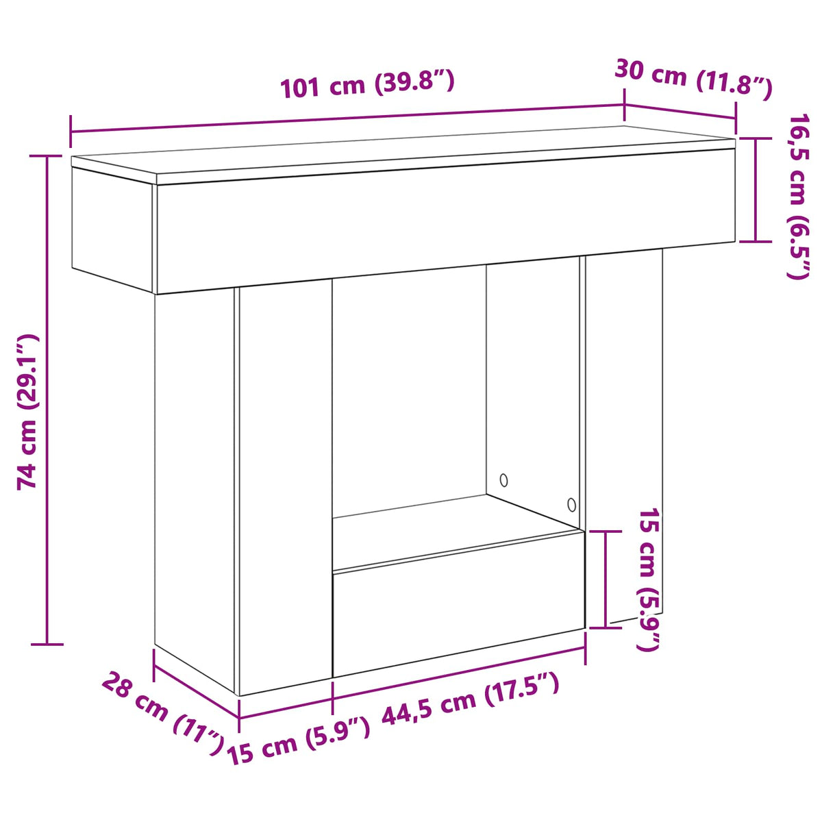 Sort Eg 101 x 30 x 74 cm