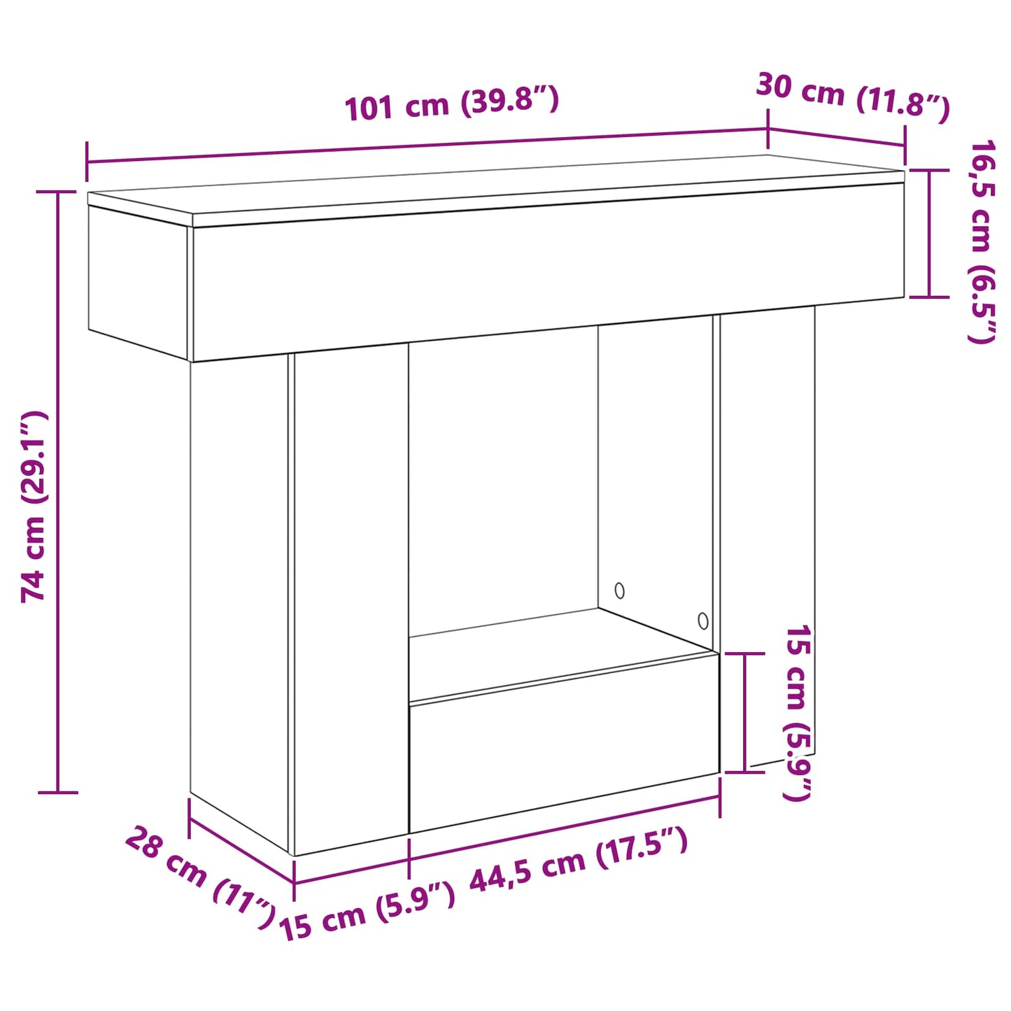 Røget Eg 101 x 30 x 74 cm
