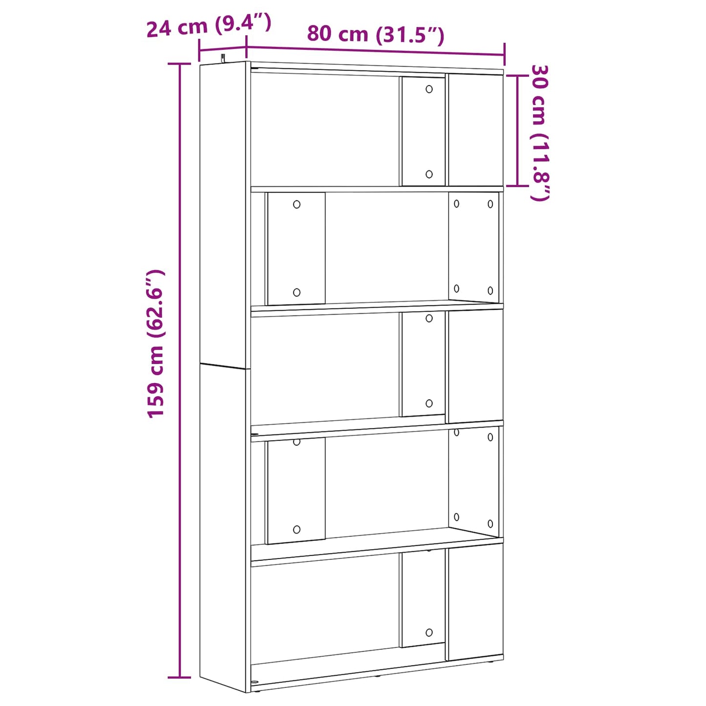 Bogskab 80 x 24 x 159 cm Konstrueret træ Gammelt træ