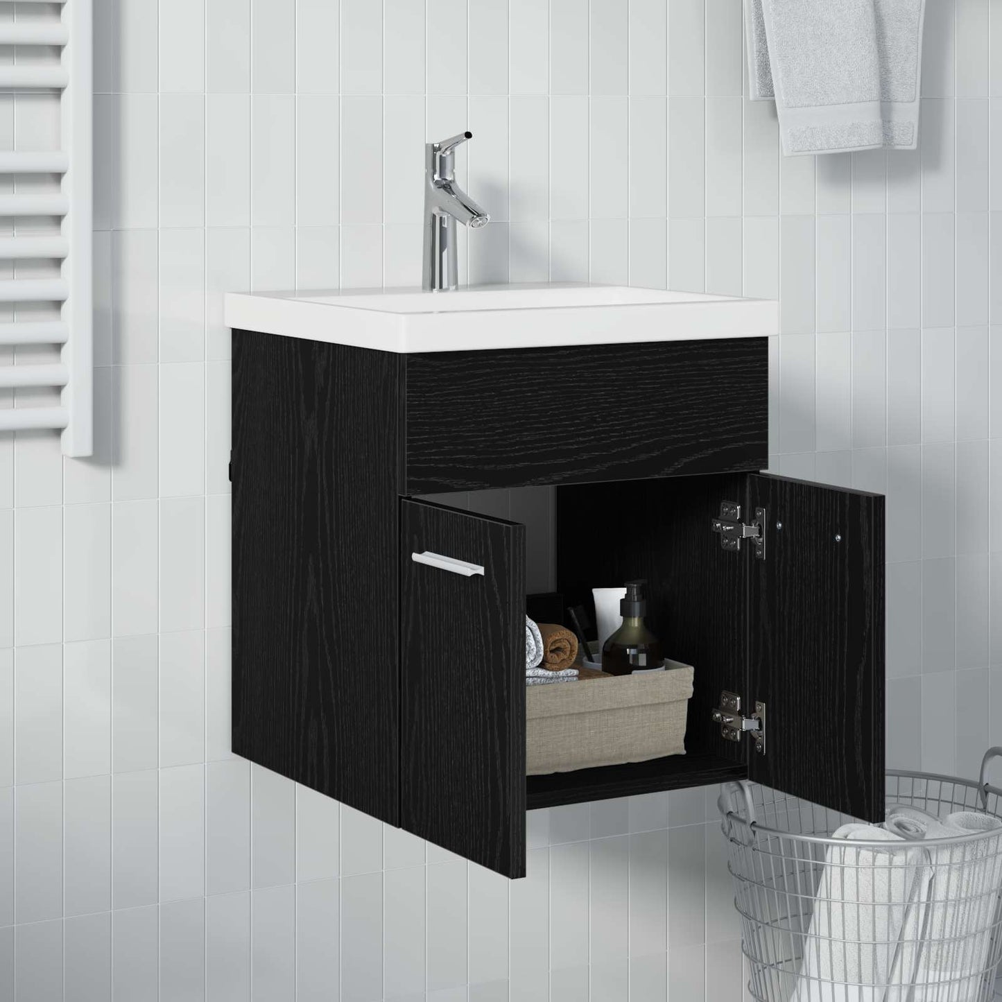 Vaskeskab Sort eg 41 x 38,5 x 46 cm Konstrueret træ
