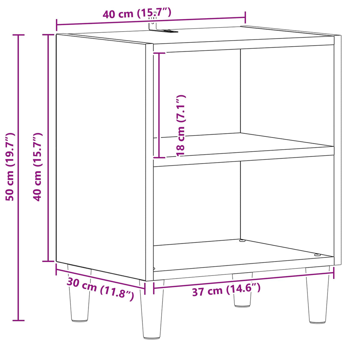 Sengeskab 2 stk. Sort eg 40 x 30 x 50 cm Konstrueret træ