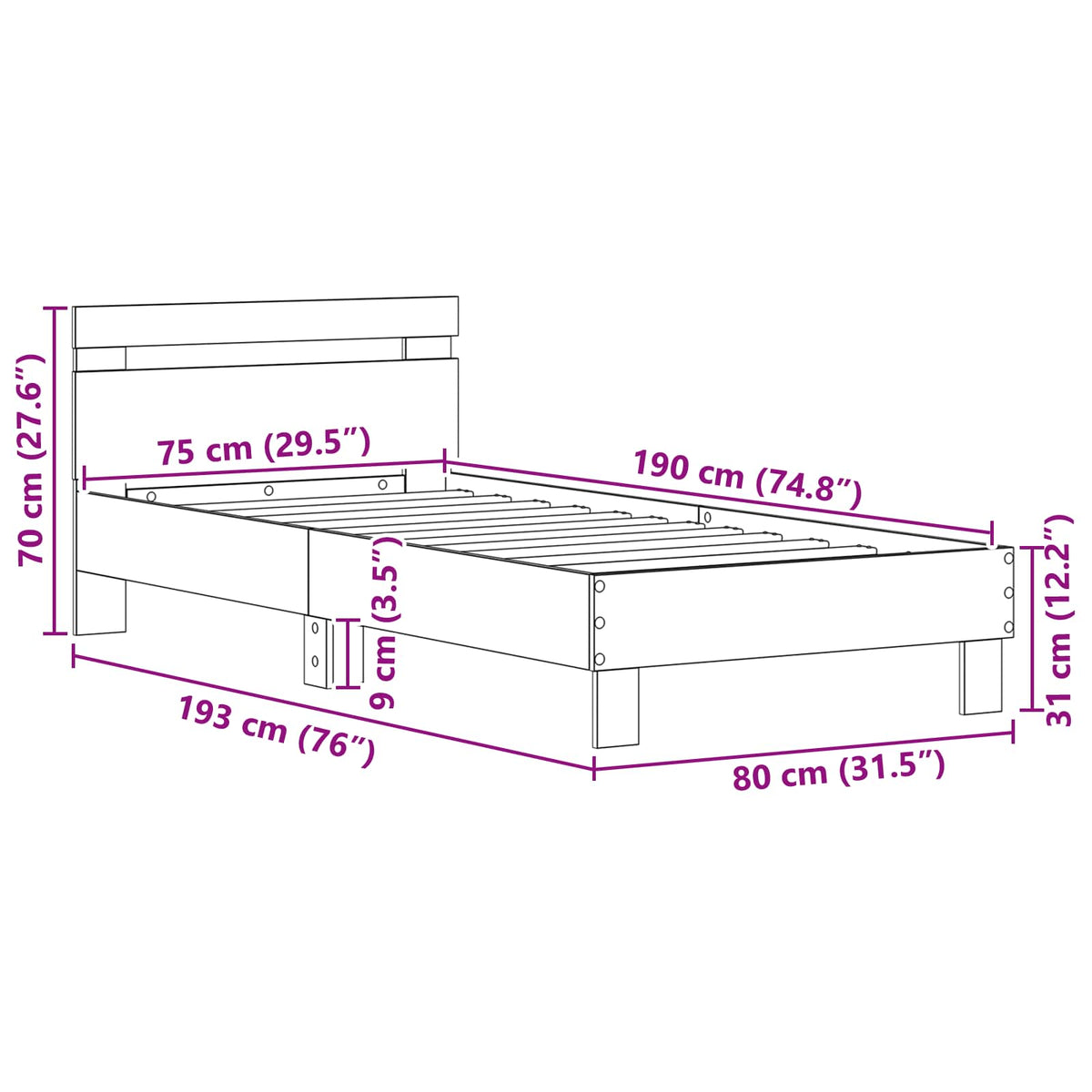 Sengestel Gammelt træ 75 x 190 cm Konstrueret træ
