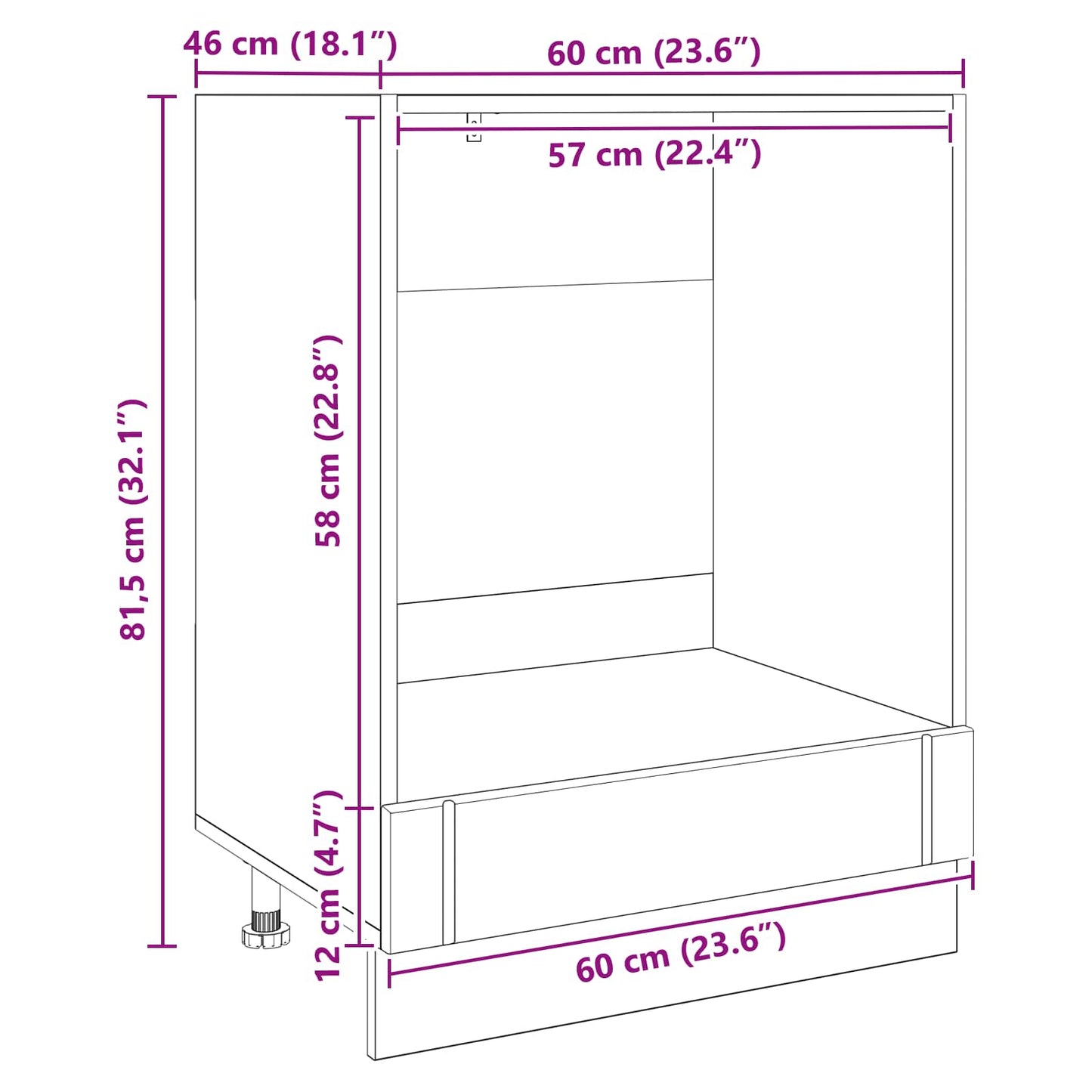 Ovnskab LUCCA Sort eg 60 x 46 x 81,5 cm Konstrueret træ