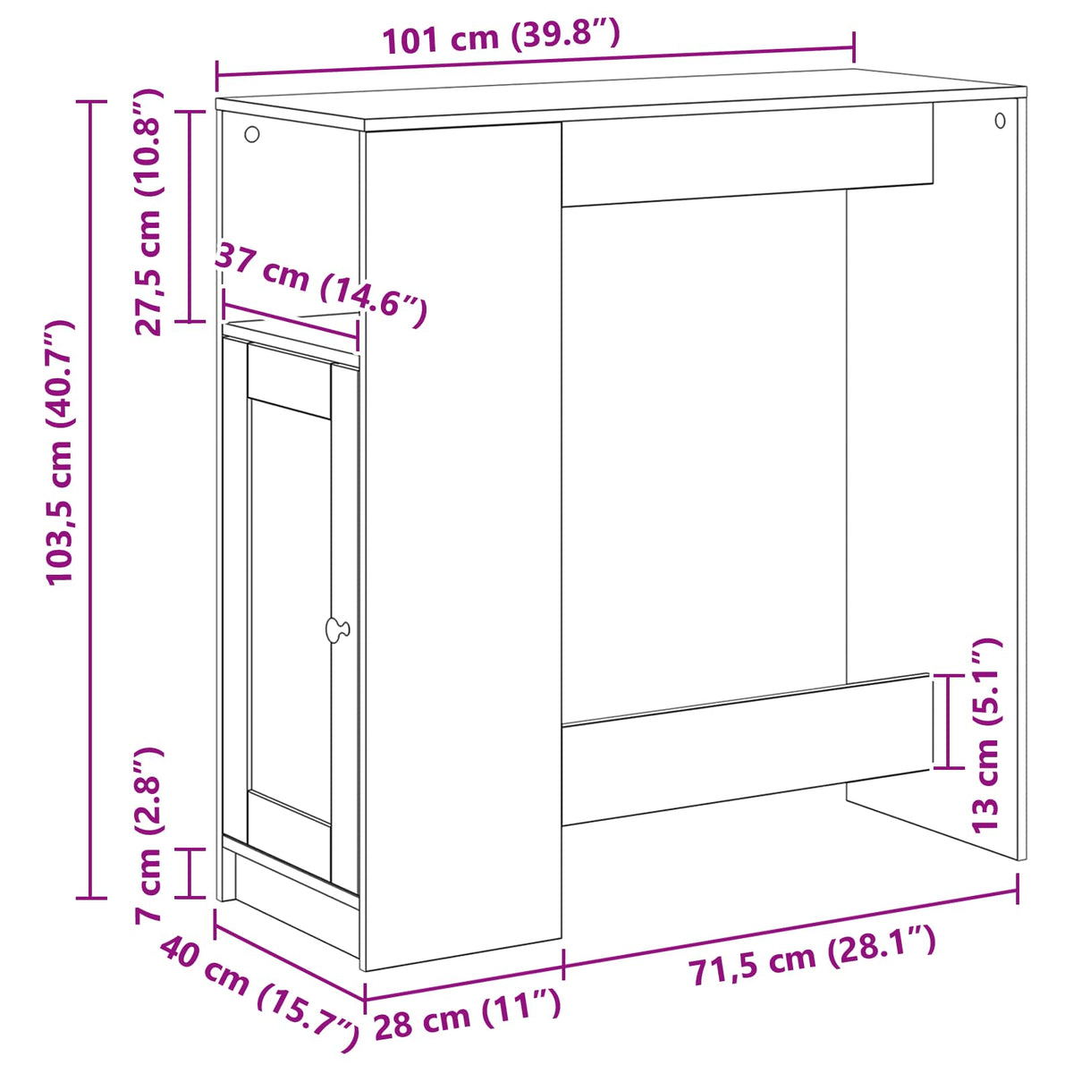 Barbord 101 x 40 x 103,5 cm Konstrueret træ Sort eg Rektangulær