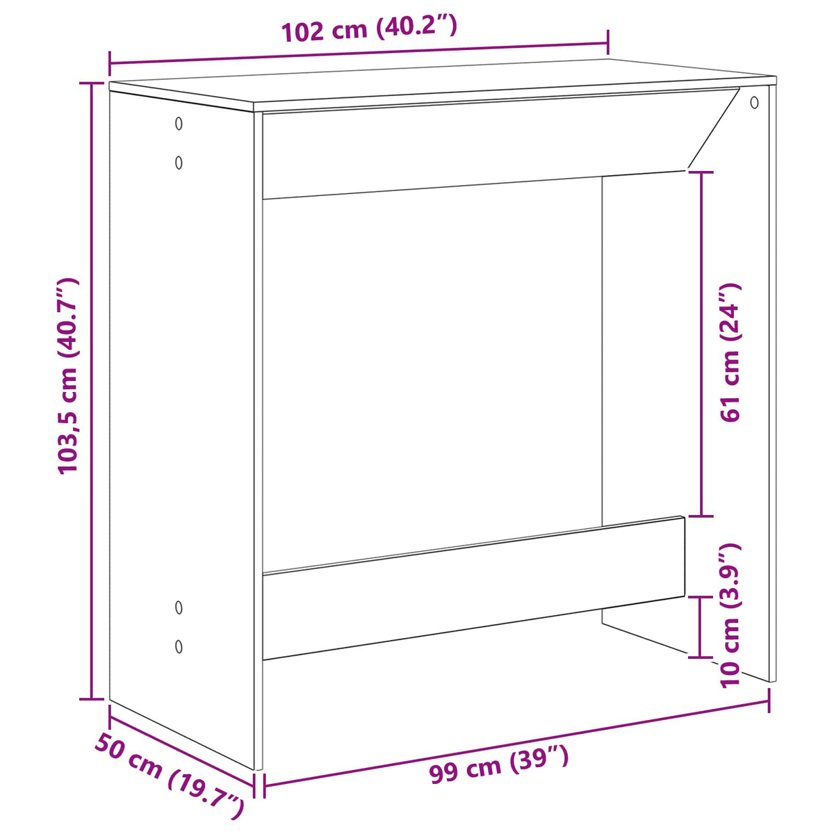 Barbord 102 x 50 x 103,5 cm Konstrueret træ Sort eg Rektangulær